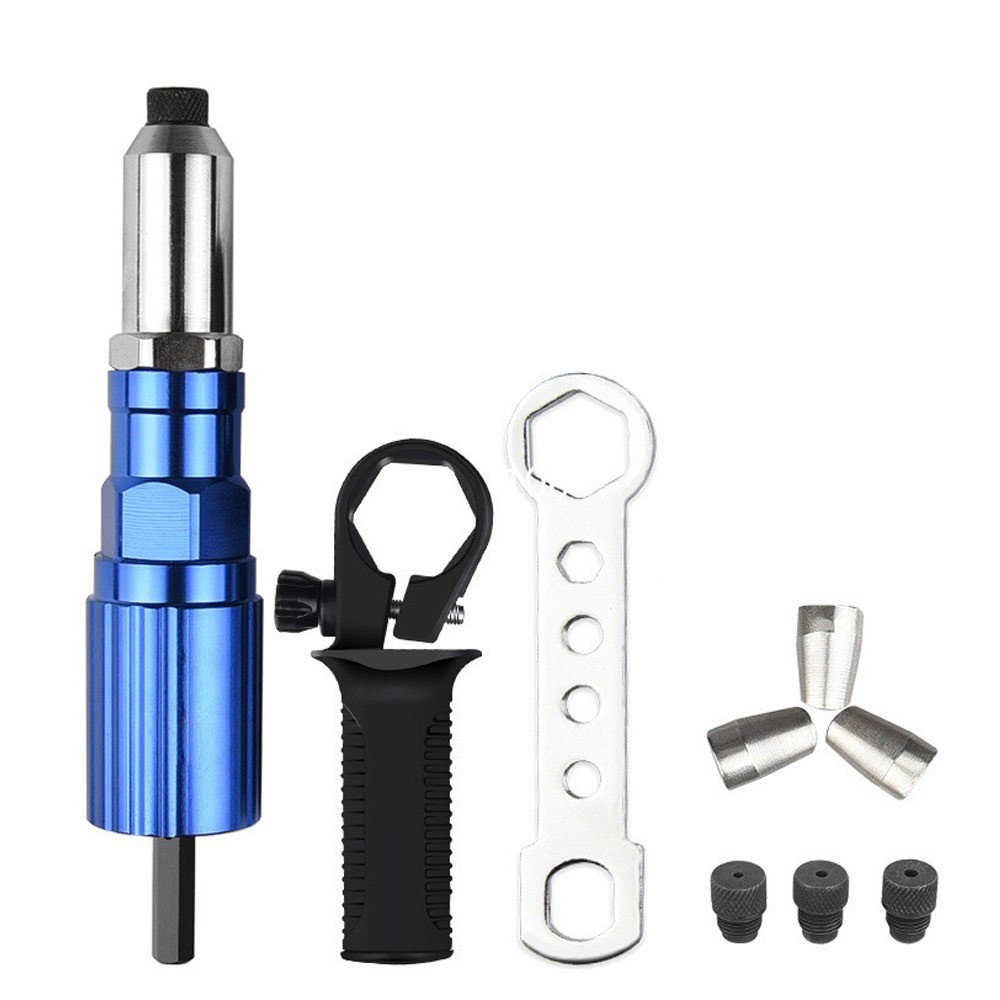 Electric Rivet Gun Adapter Cordless Drill Riveting Tool Kit w/ 100Pcs M4 Nails