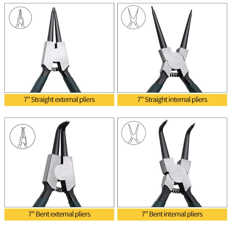 Snap Ring Pliers Set, 4pcs 7″ Internal/External Circlip Pliers Kit