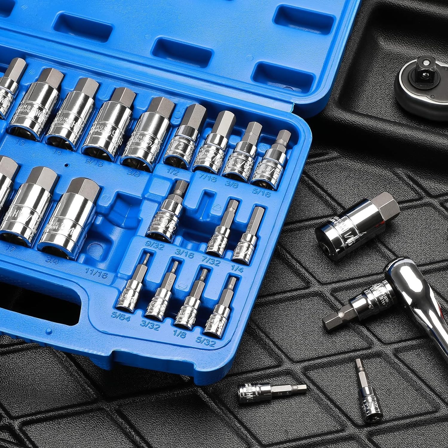 Comprehensive 33-Piece Hex Socket Set with SAE & Metric Bits – Chrome Finish