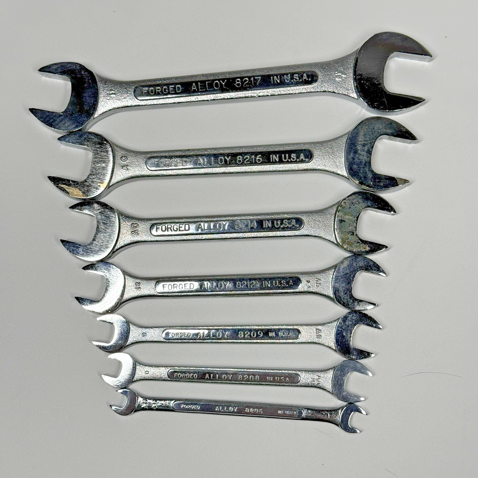 Vintage S-K Dresser 7 Pc Metric Open End Wrench Set 6mm-19mm USA In Green Case