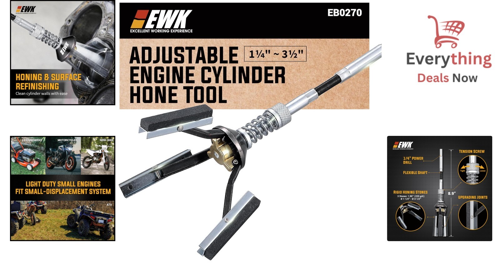 Adjustable Engine Cylinder Hone Tool 1¼-3½» 3-Stone Steel Deglazer Piston Honer