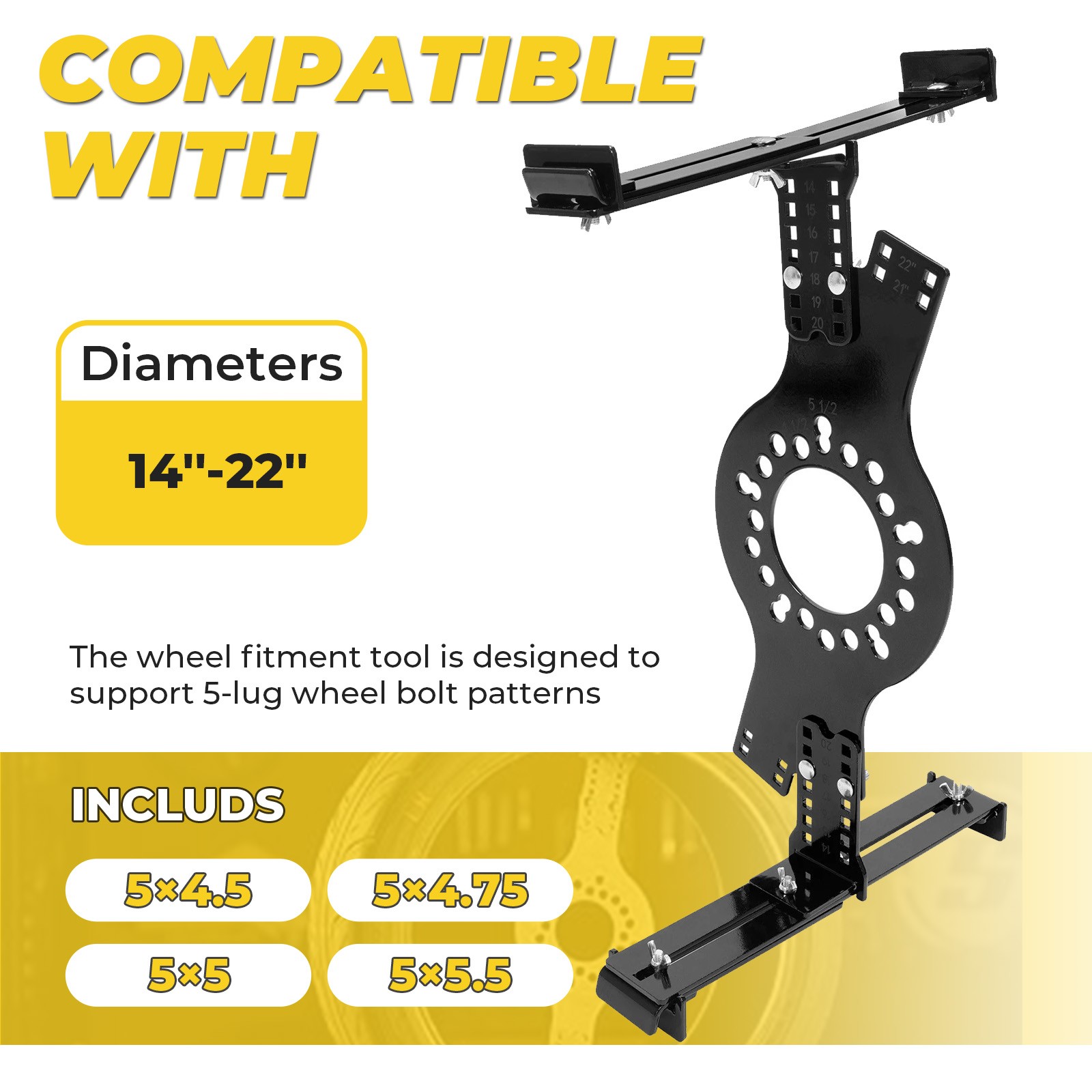 5-Lug Pattern 14″-22″Wheel Fitment Simulator Tool Tire Size For Measuring Mockup