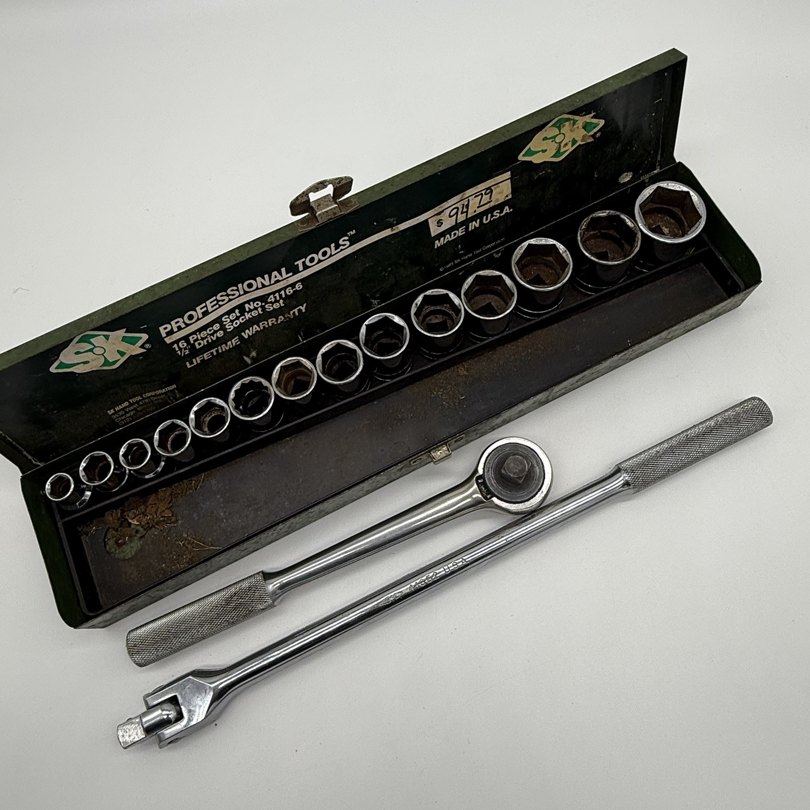 SK Professional Tools 16 Pieces Set 4116-6 Drive Socket Set 1/2” + Metal Case