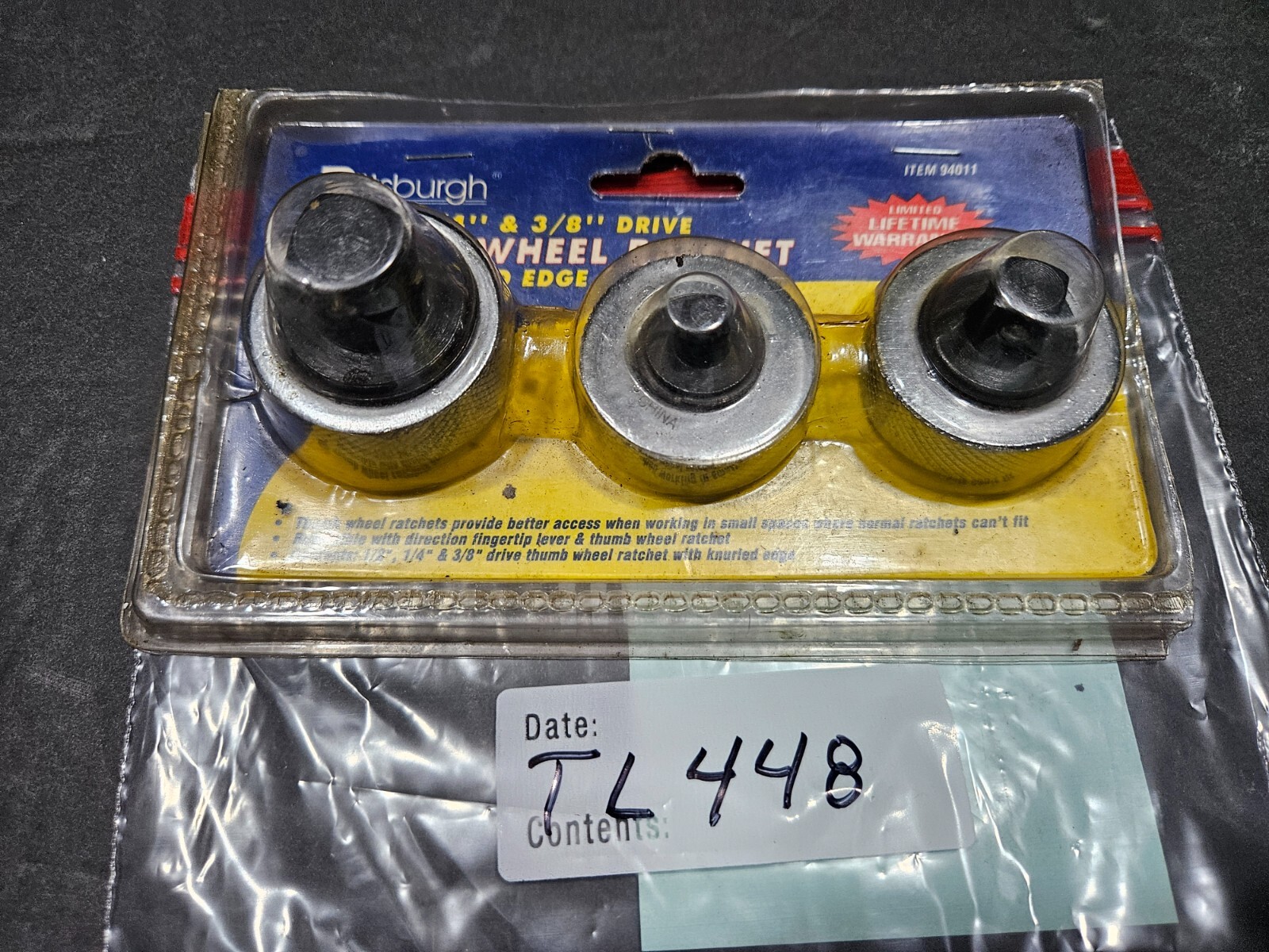PITTSBURGH 3 PC THUMBWHEEL RATCHET SET 1/2″, 1/4″, 3/8″ DR W/KNURLED EDGE(TL448)