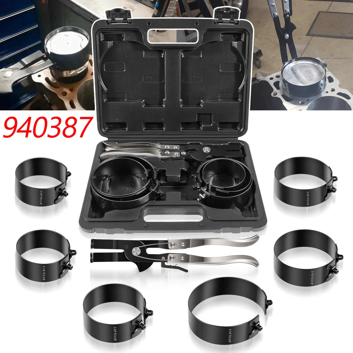 Piston Ring Compressor Tool Set 940387 for Car Engine,Vehicle Maintenance Clamps