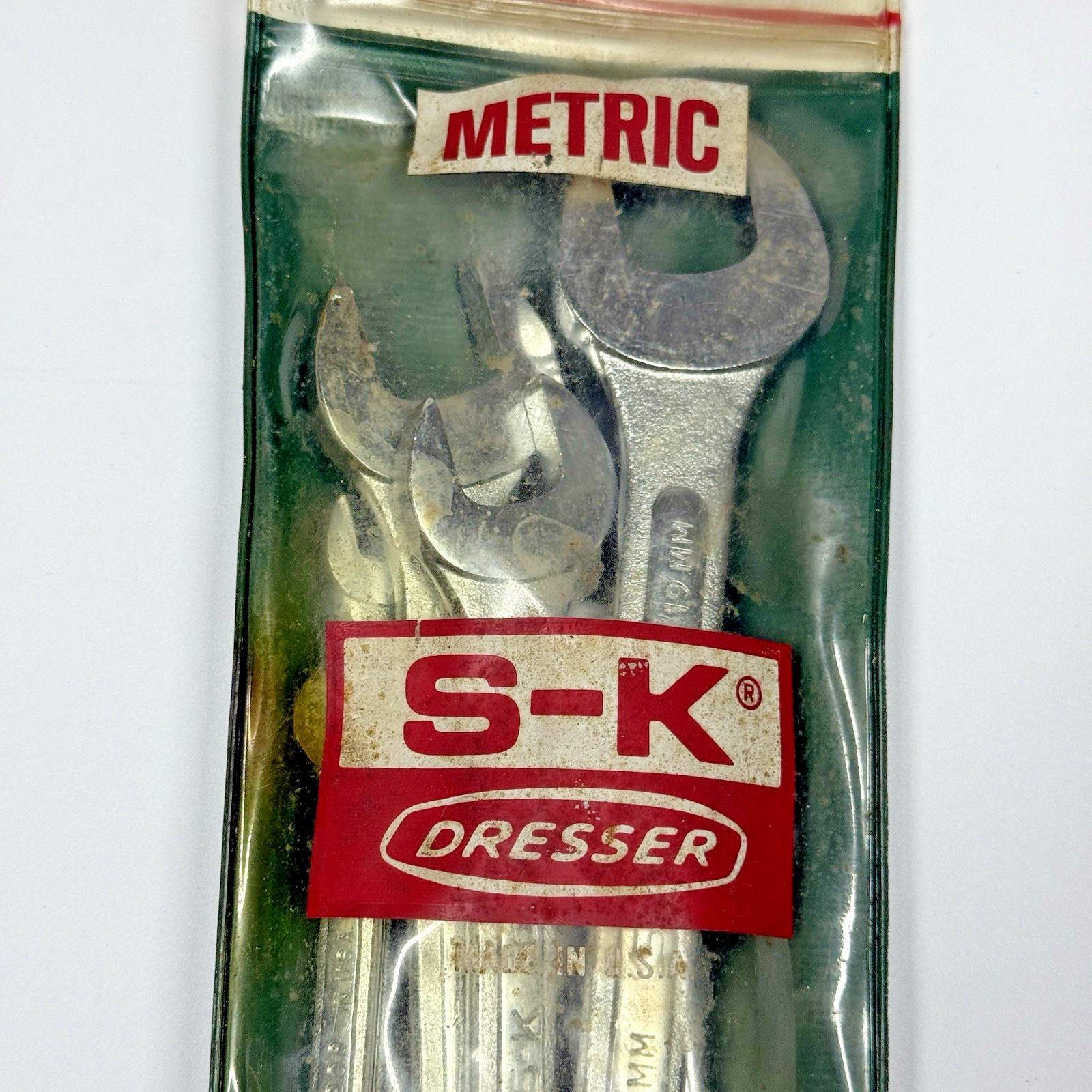 Vintage S-K Dresser 7 Pc Metric Open End Wrench Set 6mm-19mm USA In Green Case