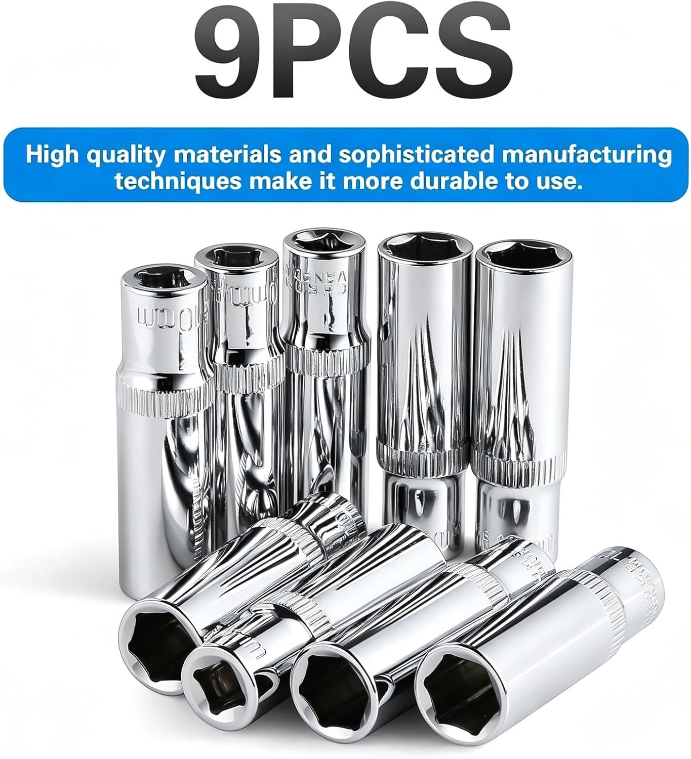 9-Piece 10mm Deep Sockets, 1/4-Inch Drive, 6-Point, Corrosion Resistance