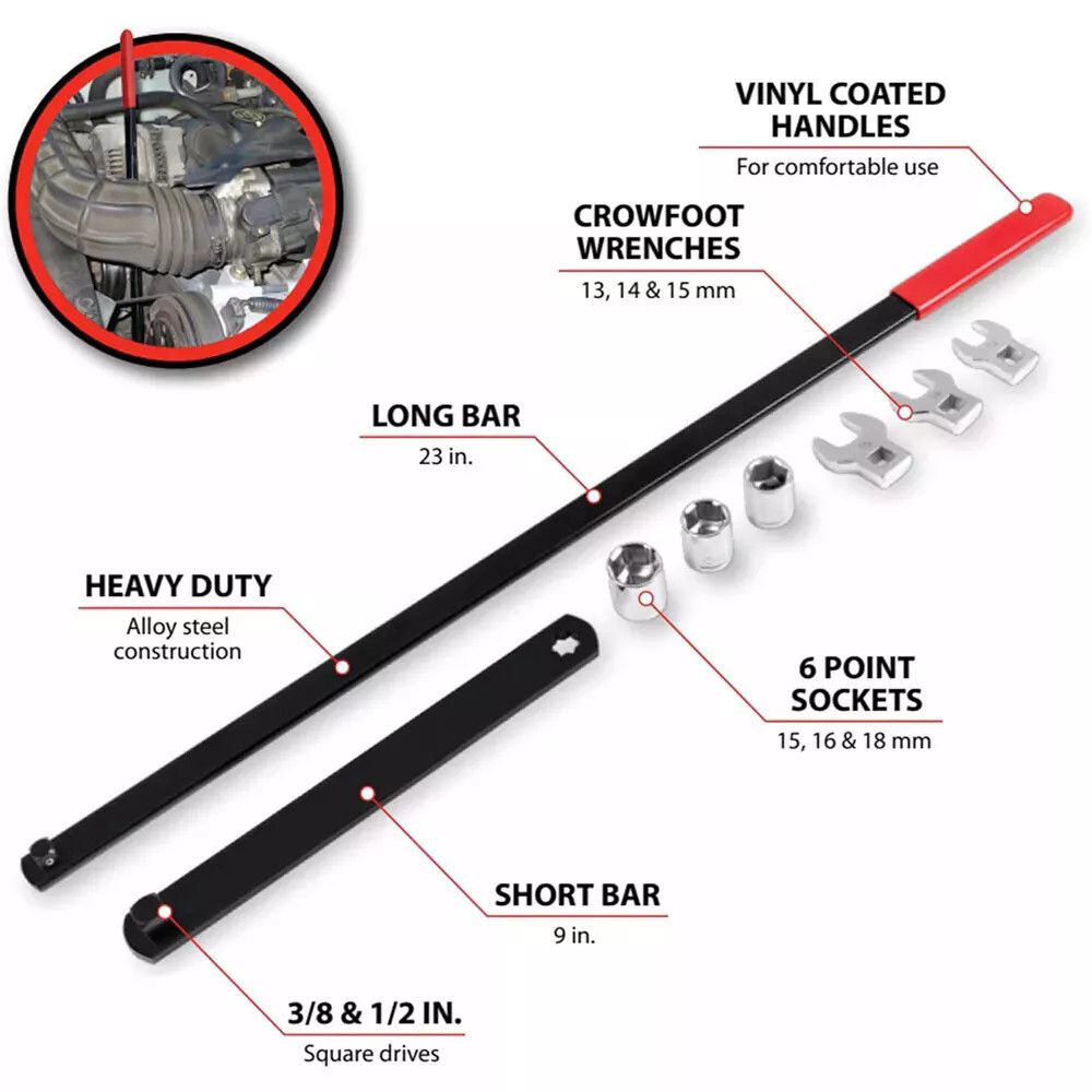 8PC Serpentine Belt Tool Set, Tension Wrench 1/2″ & 3/8″ Square Drive