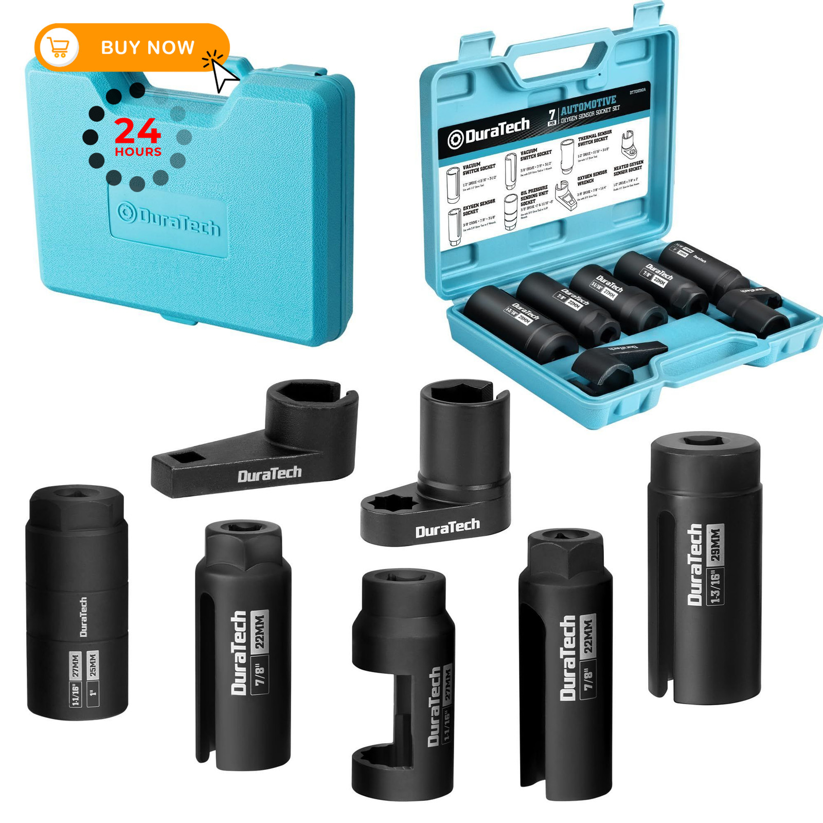 DURATECH 7PCS O2 Oxygen Sensor & Oil Pressure Socket Set, 1/2″ 3/8″ 7pcs