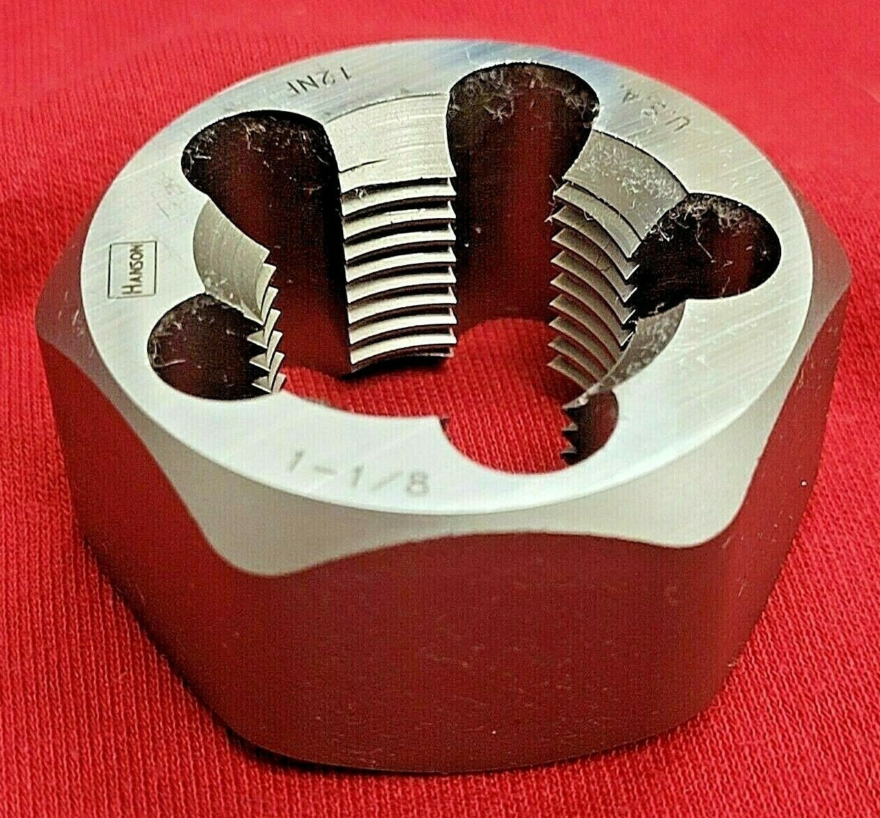 7269 1-1/8-12 NF x 2″ Irwin Hex Rethread Die Carbon Steel RH