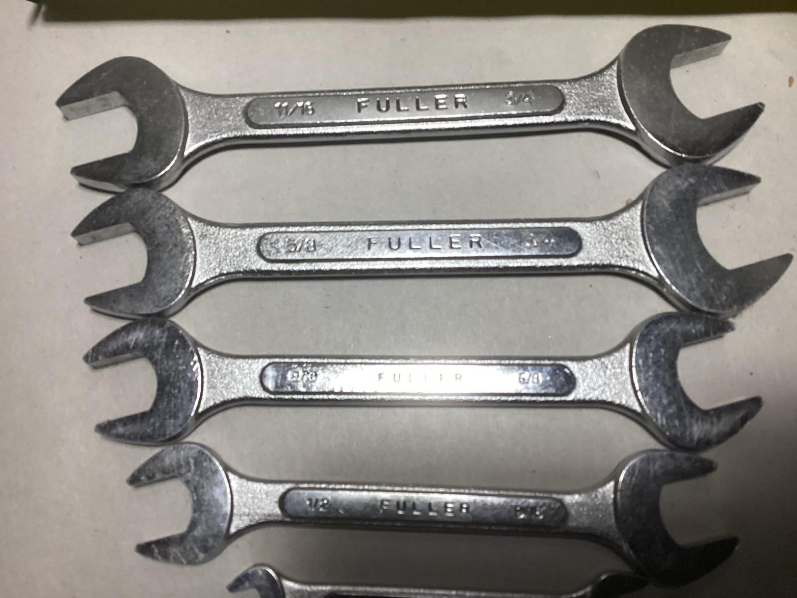 Vintage Fuller (Japan) 6 piece open end wrench set #1474 SAE not complete