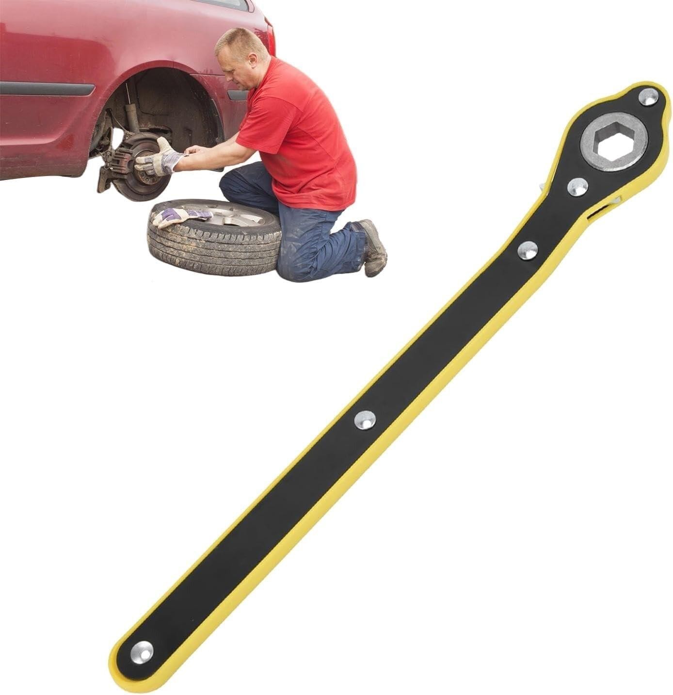 Yellow/Black Car Jack Ratchet Wrench Tire Wheel Lug Wrench Hand Repair Tool Auto