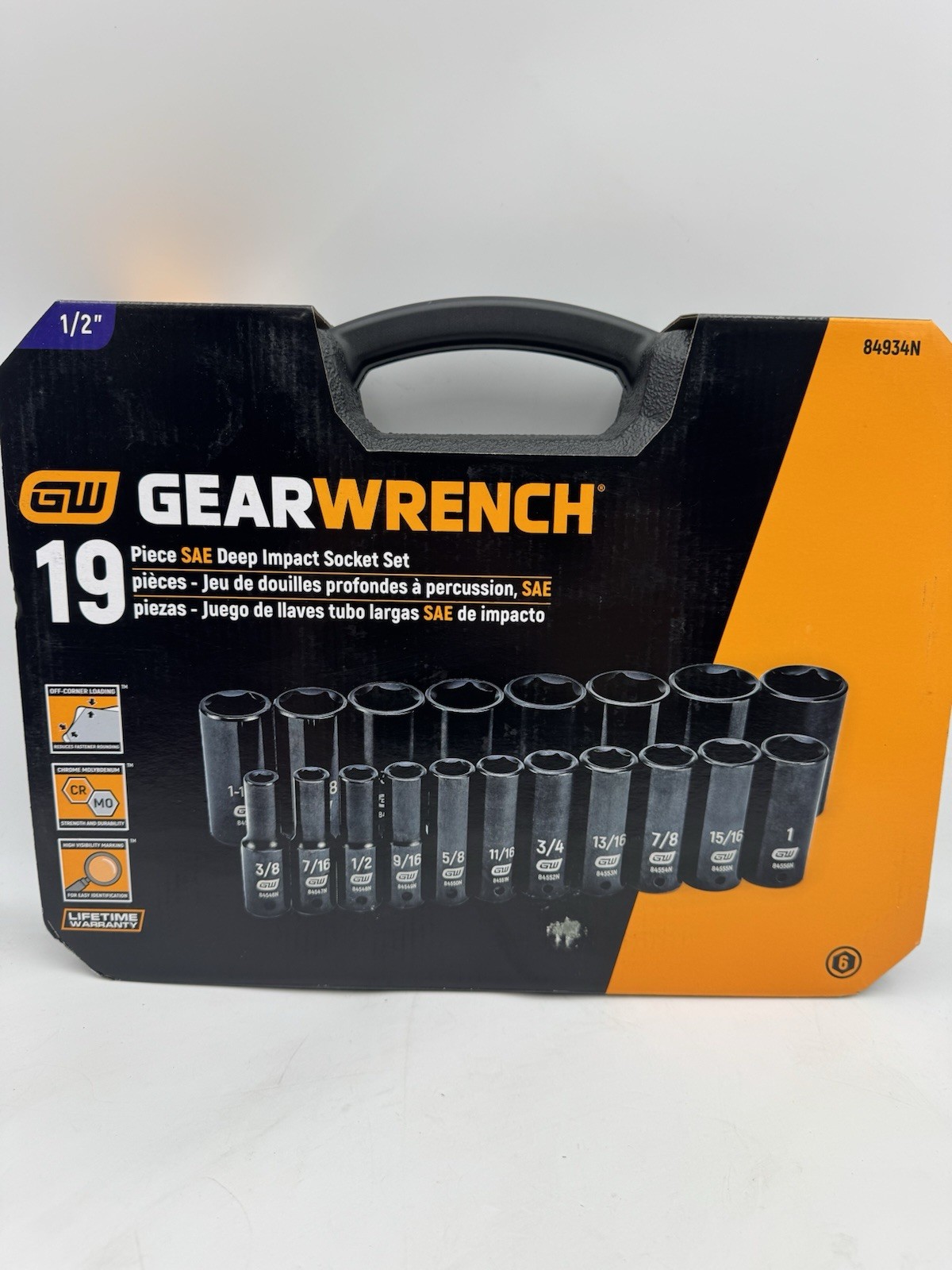 GEARWRENCH 19 Piece 1/2 Inch Drive 6 Point Impact Socket Set, Deep, SAE – 84934N