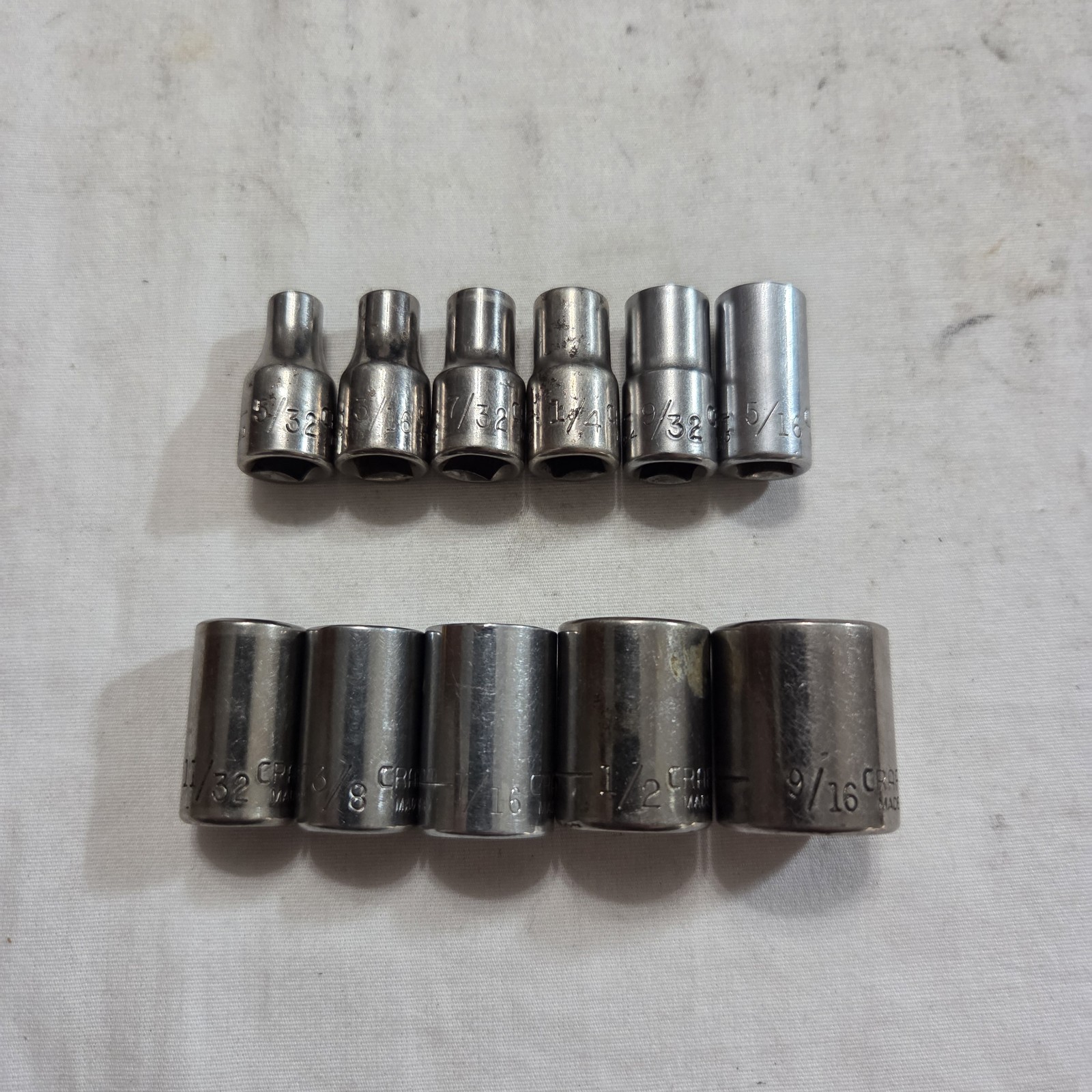 Craftsman 11pc SAE 5/32″-9/16″ 6Pt Shallow Socket Set 1/4″ Drive G,G2 Series USA
