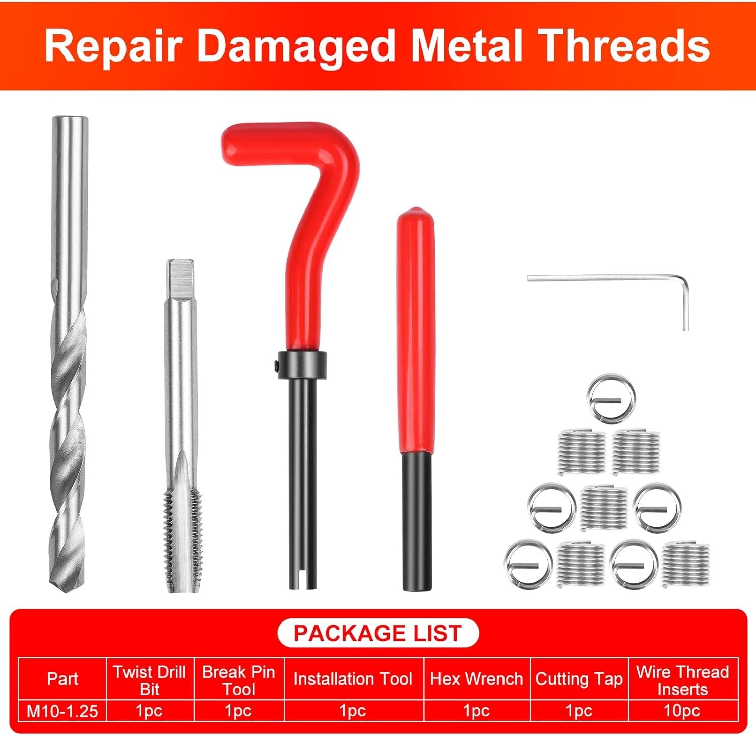USED M10 x 1.25 Thread Repair Tool Stainless Heli-coil Wire Insert Kit