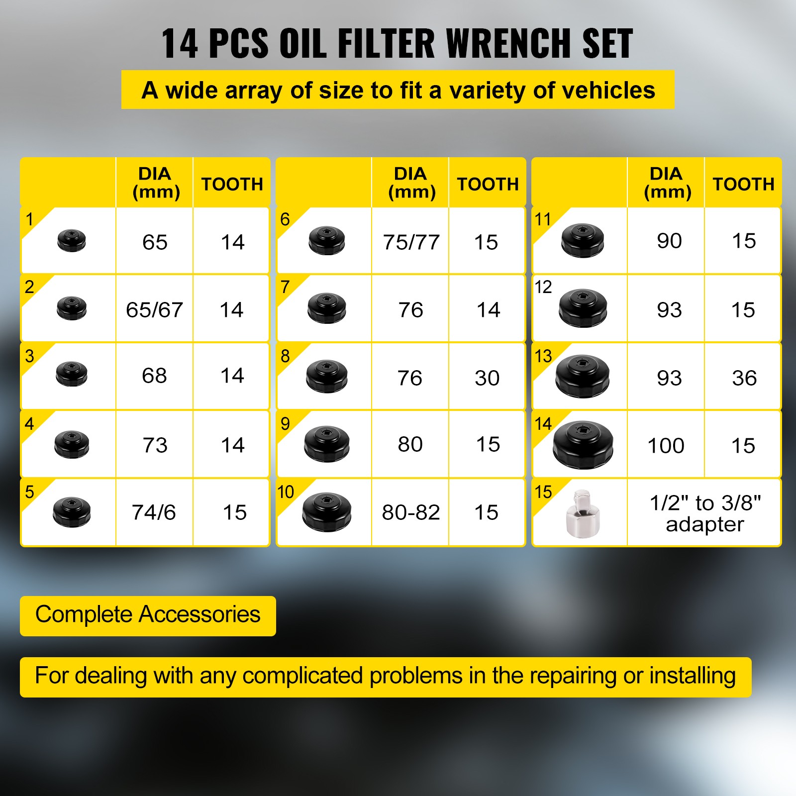Uimoso Oil Filter Socket Set Cup Socket Tool Set 14 PCS Oil Filter Cap Wrench
