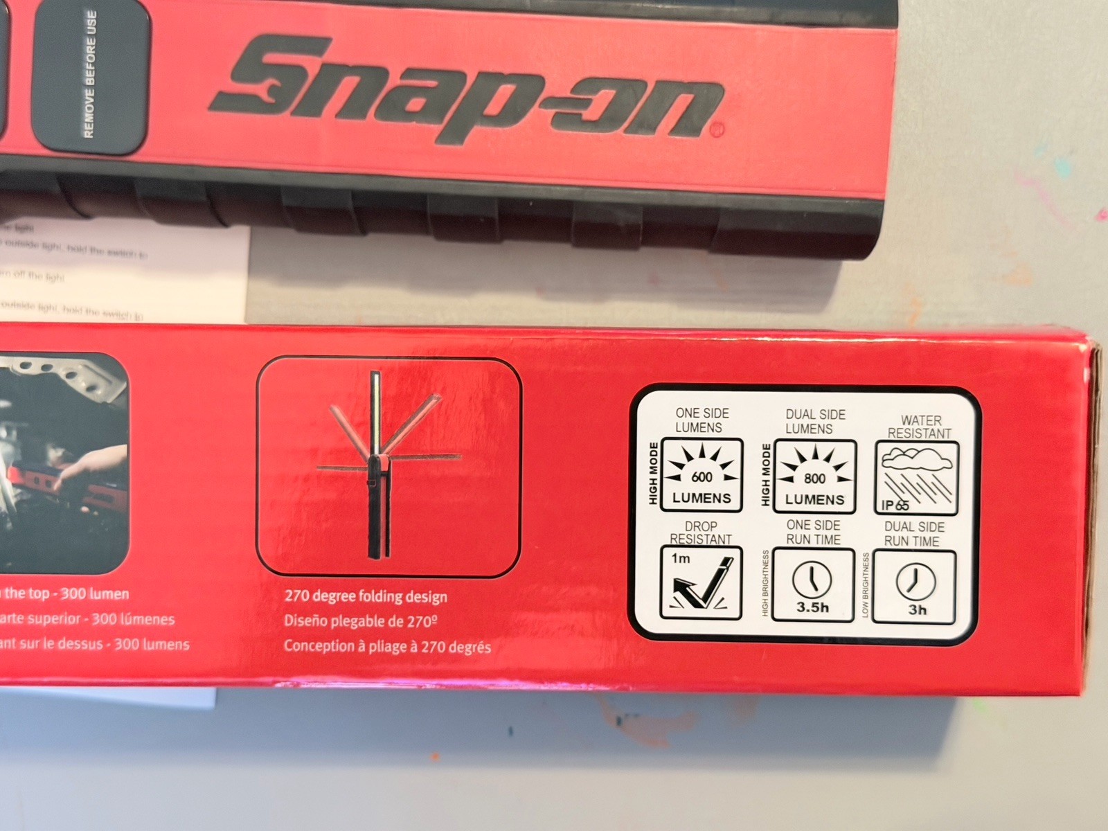Genuine SNAP ON TOOLS Dual-Sided Rechargeable FLEX LIGHT ECARD062 RED 800 Lms