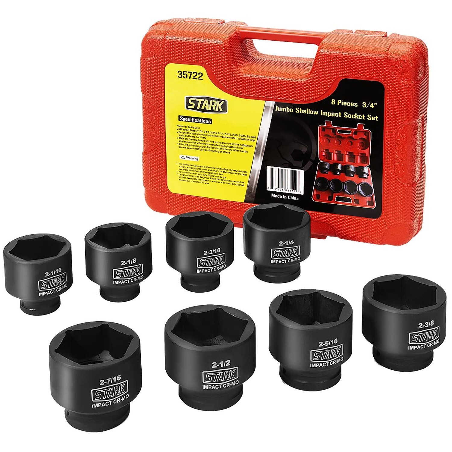 Stark USA Premium 3/4″ inch Drive Large Jumbo Shallow Impact Socket Set SAE (…