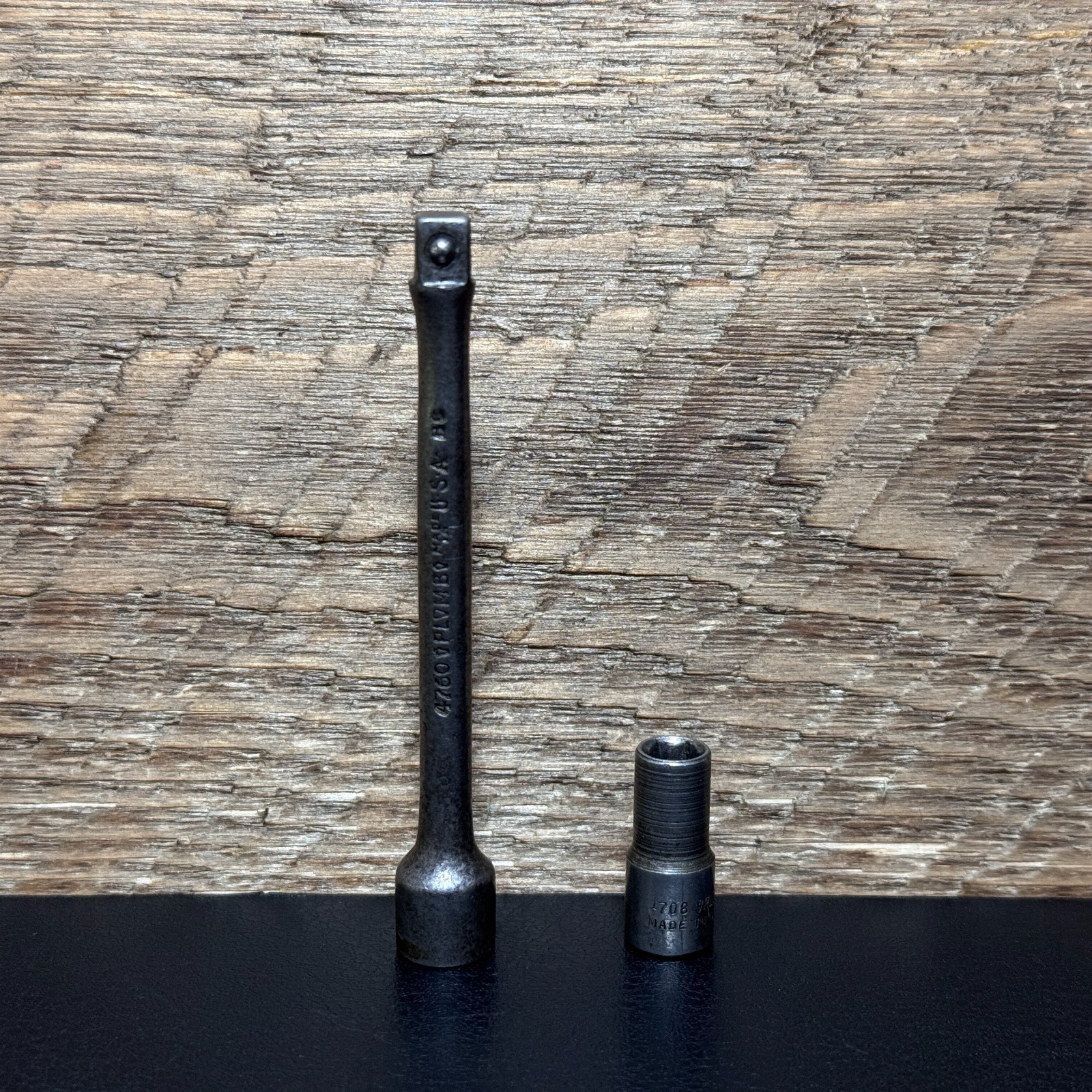 PLOMB PLVMB 1/4 Drive 3″ Socket Extension 4760 & 6PT 1/4″ Socket 4708 USA 1940s