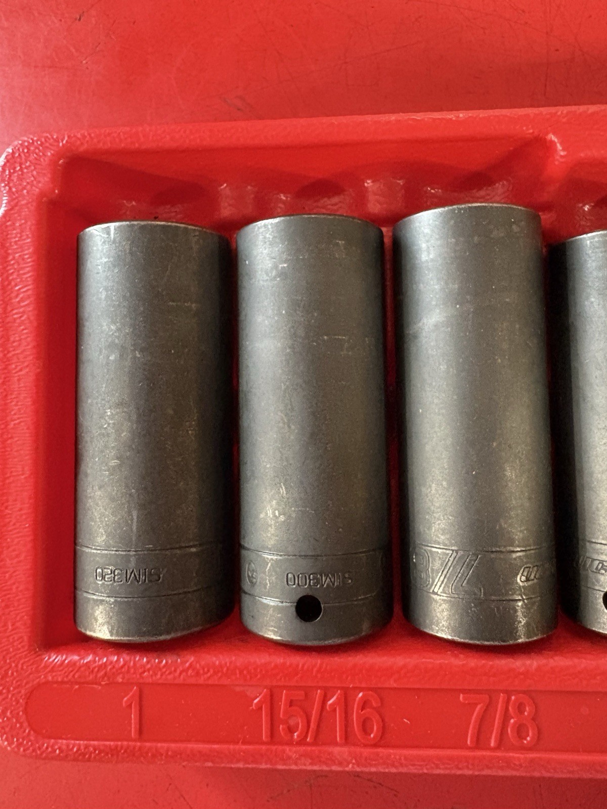 Snap-on 9 pc. 1/2″ drive 6 pt. SAE Flank Drive Deep Impact Socket Set 309SIMYA