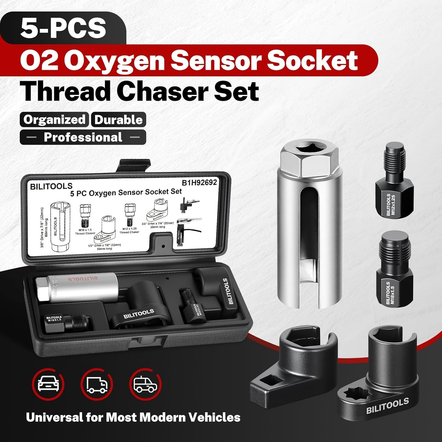 Versatile 5PCS O2 Sensor Set with Thread Chasers – Compatible with Most Vehicles