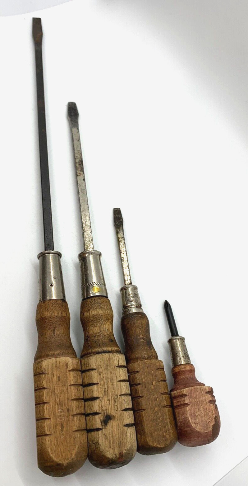 MAC Tools & Globemater Flat blade LONG Screwdriver Set Lot Wooden Philips Stubby