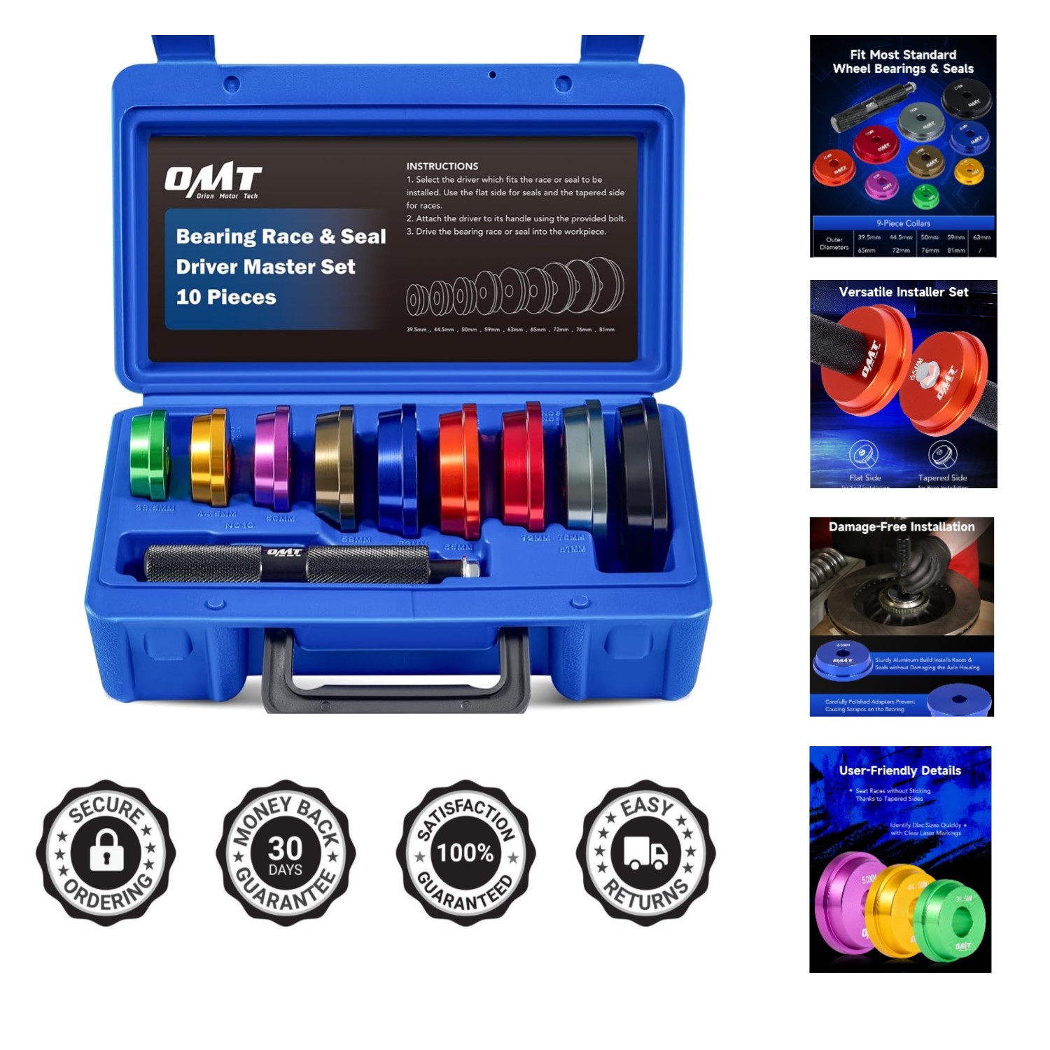 Heavy-Duty Bearing Press Kit – 10pc Set with 9 Adapters for Easy Installation