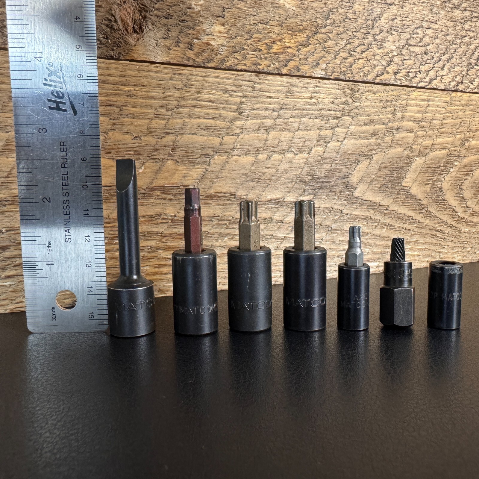7pc Lot Matco Tools Torx & Hex Bit Sockets 1/4″ & 3/8″ Drive, T30, T45, T47 USA