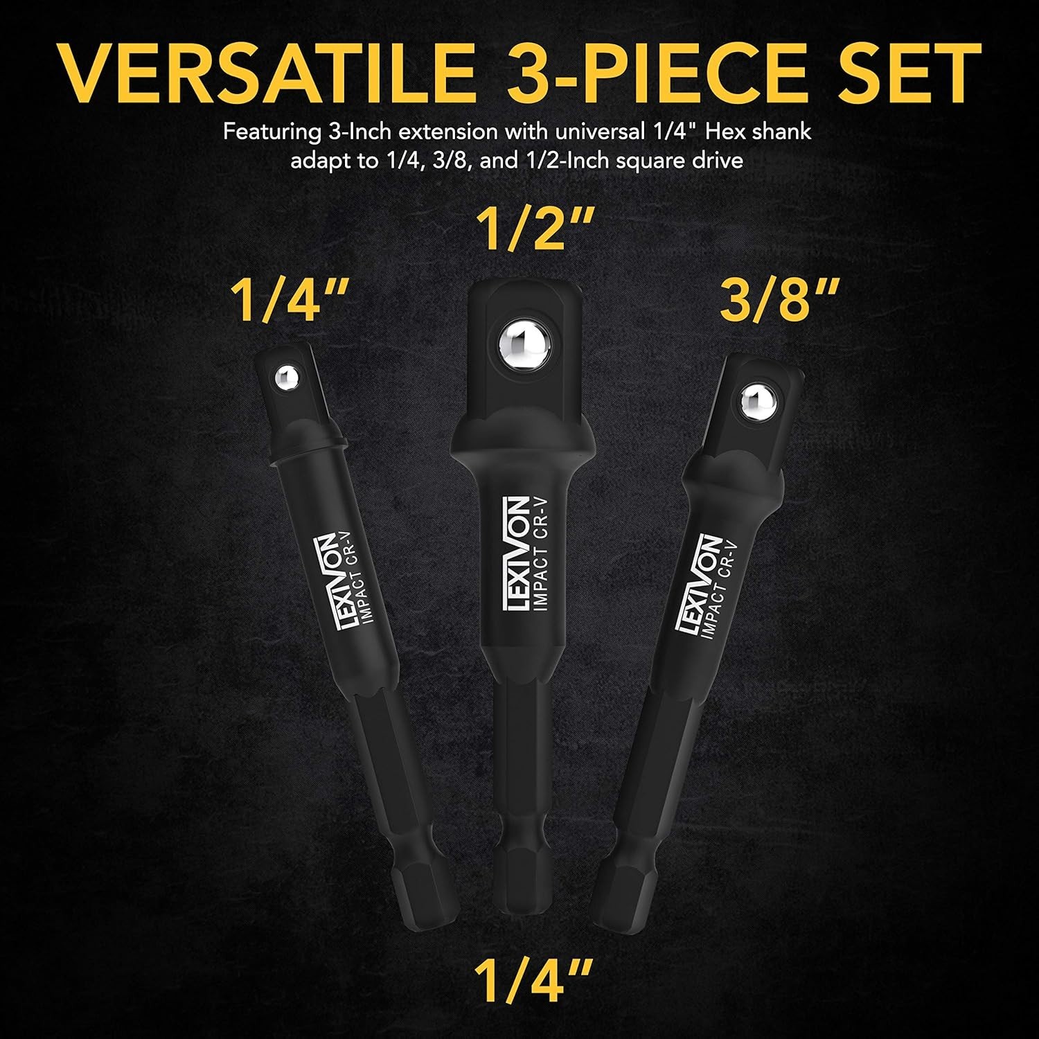 Piece Socket Adapter Set – 1/4″, 3/8″, 1/2″ Drive Extensions