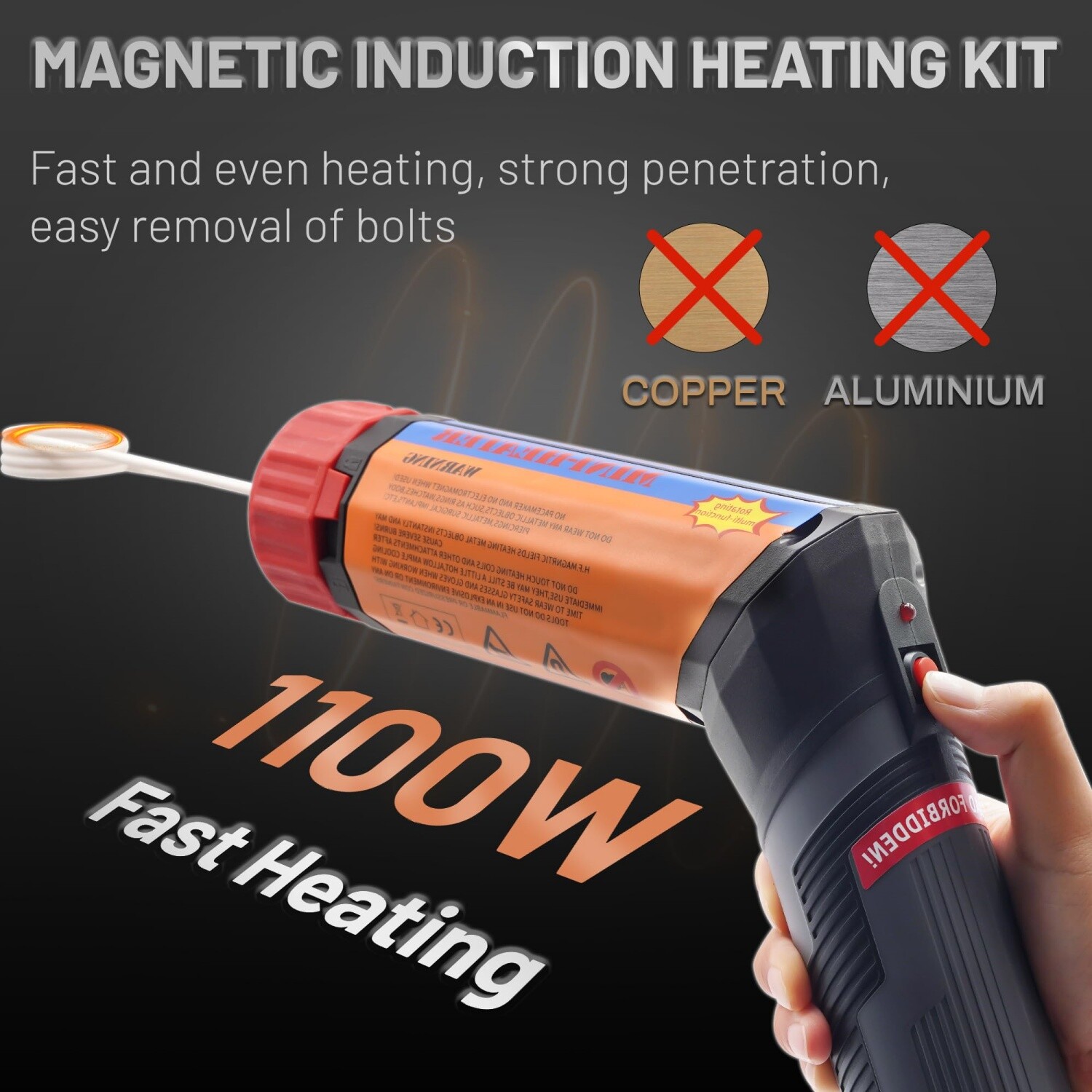 1100W Magnetic Induction Heater Kit Bolt Removal Tool for Rusty Screw Removing #