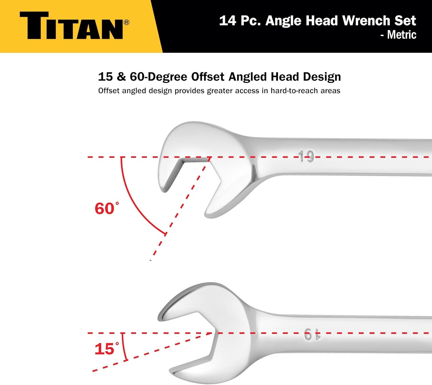 Titan Tools 14-Piece Metric Angle Head Open End Wrench Set (17284)