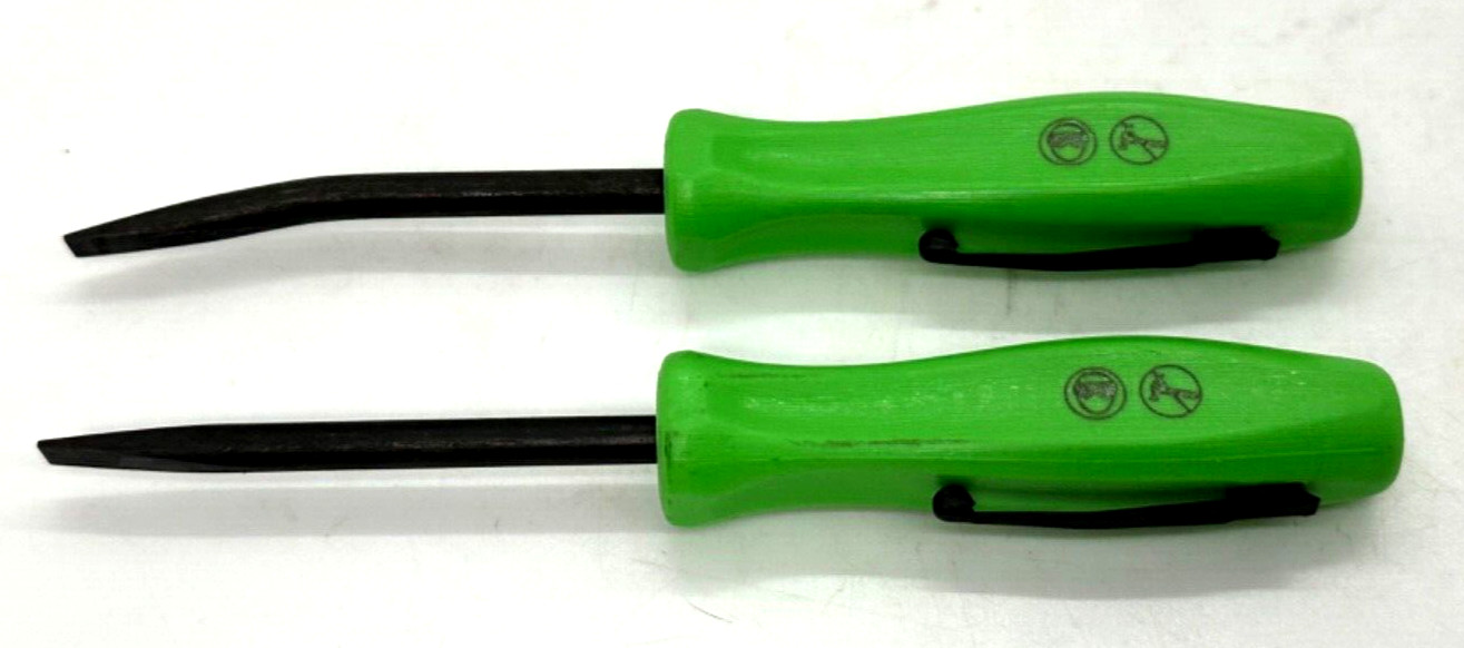 🆕 Snap on Tools GREEN 5″ Straight Bent Curved Mini Pocket Clip Pry bar Set Lot