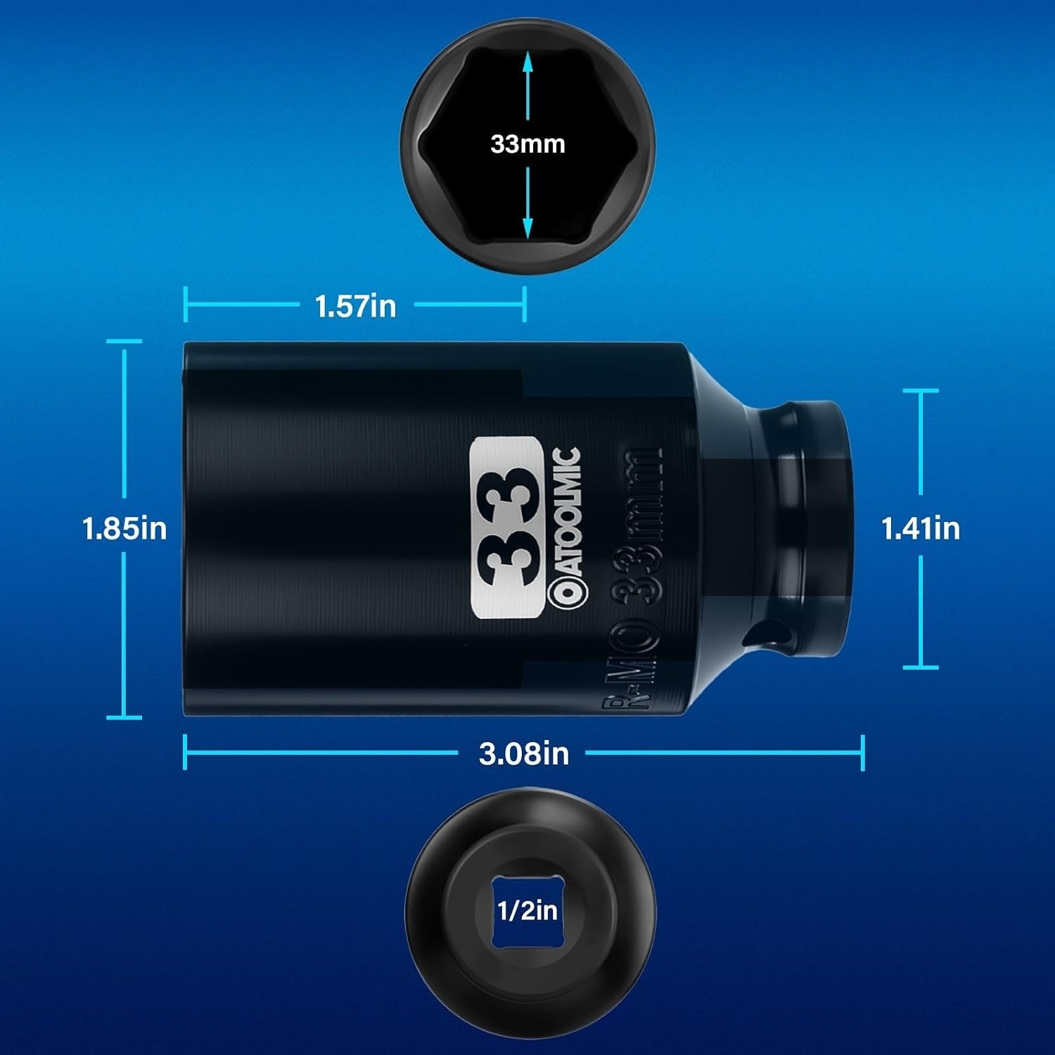 High-Quality 33mm Deep Impact Socket – 1/2 Inch Drive with Anti-Slip Grip