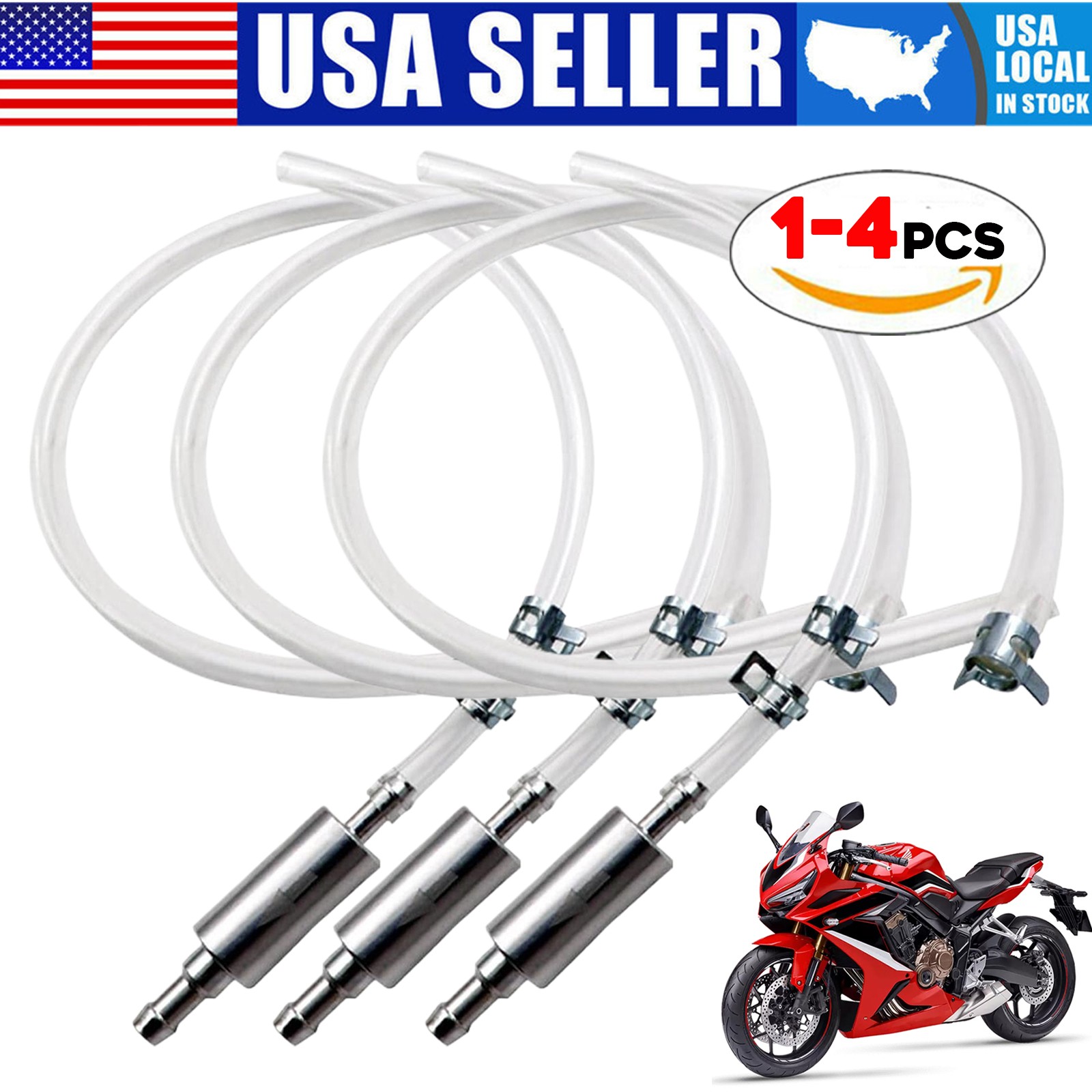 1-4Pcs Brake Bleeder Hose, One Way Check Valve Tube Bleeding Tool Kit Silver US