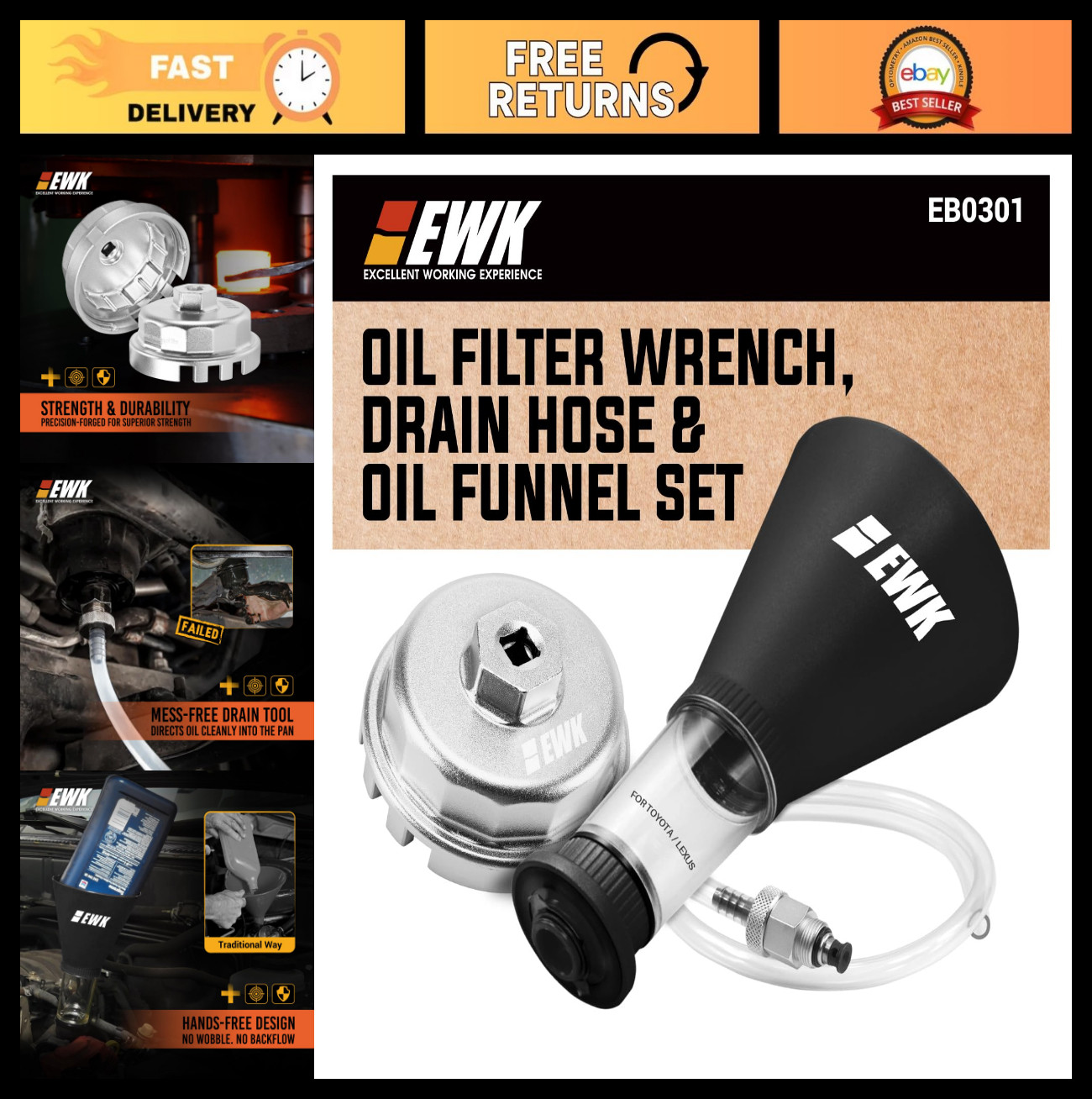 64mm Oil Filter Wrench Set, Drain Hose & Funnel – No-Mess Oil Change Kit for Toy
