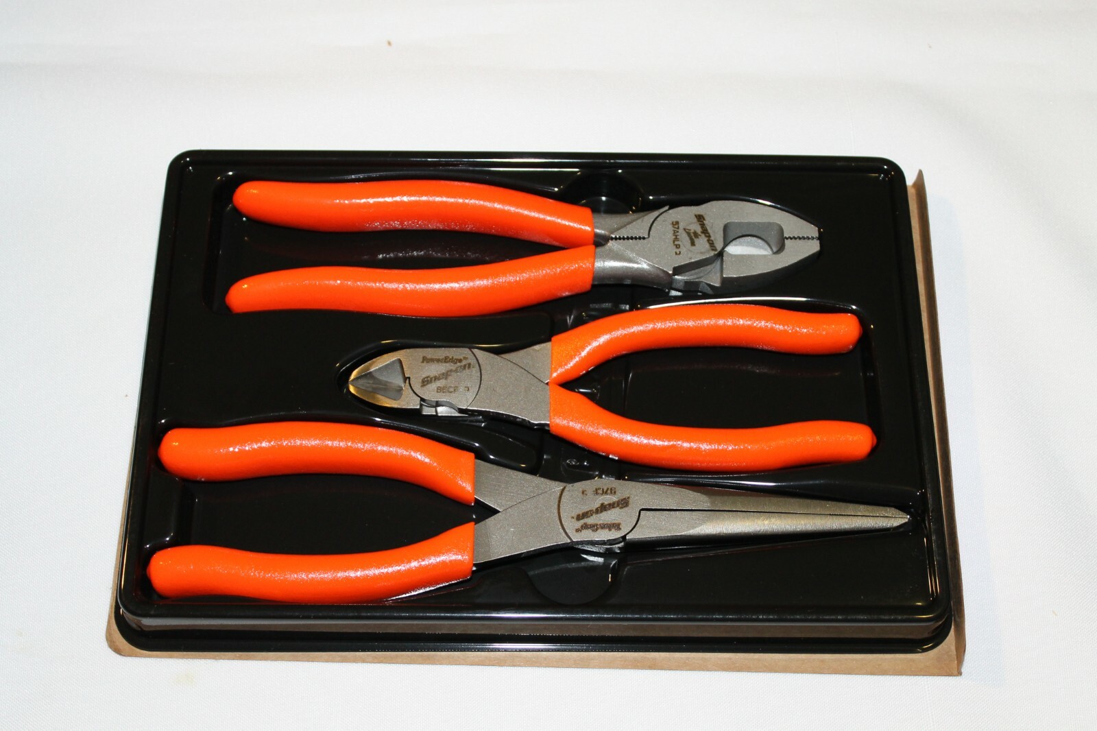 Snap On Orange Pliers 3 PC Set Lineman’s, Cutter, Needle Nose Brand New PLR300