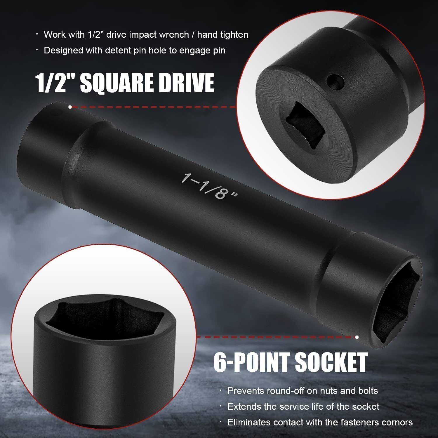 1/2 Inch Drive Heavy Duty Extended Length Extra-Deep Length Impact Socket Set