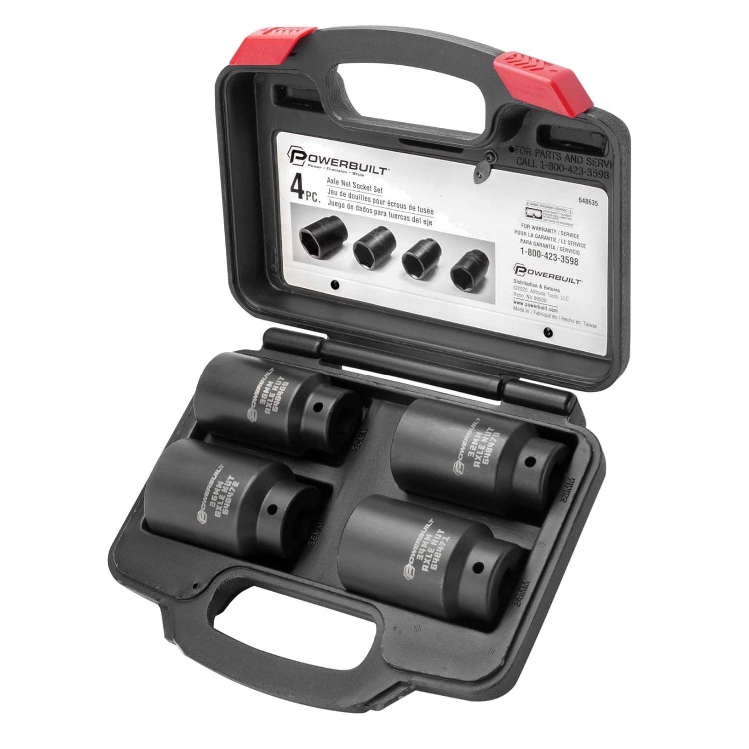 Precision Crafted 4-Piece Axle Nut Socket Kit (30mm to 36mm) with Storage Case