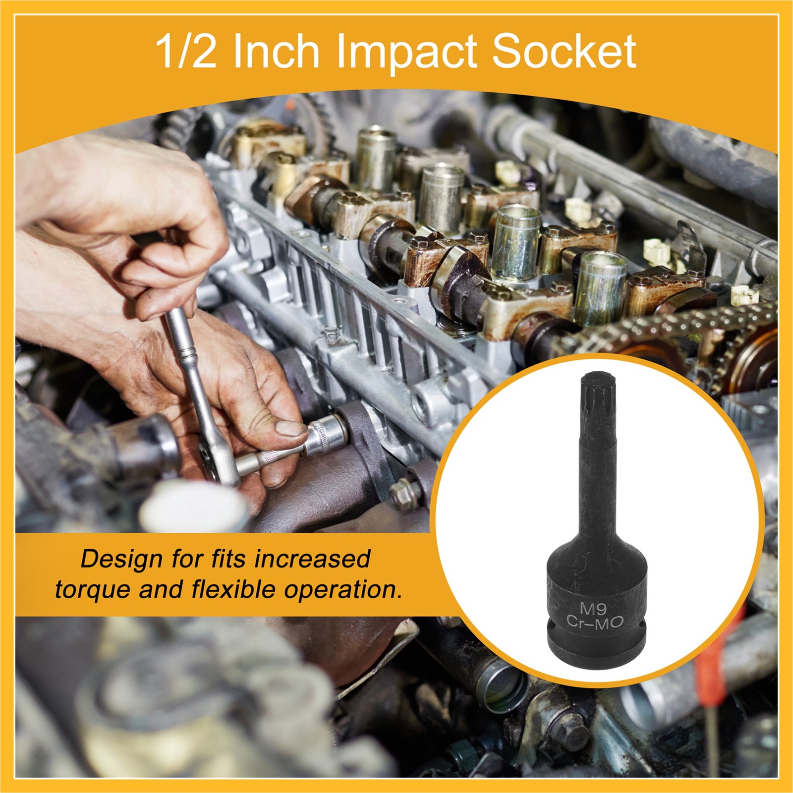 Universal 1/2 Inch Drive Impact Socket 8.5mm 12 Point CR-MO Black 1 Pcs