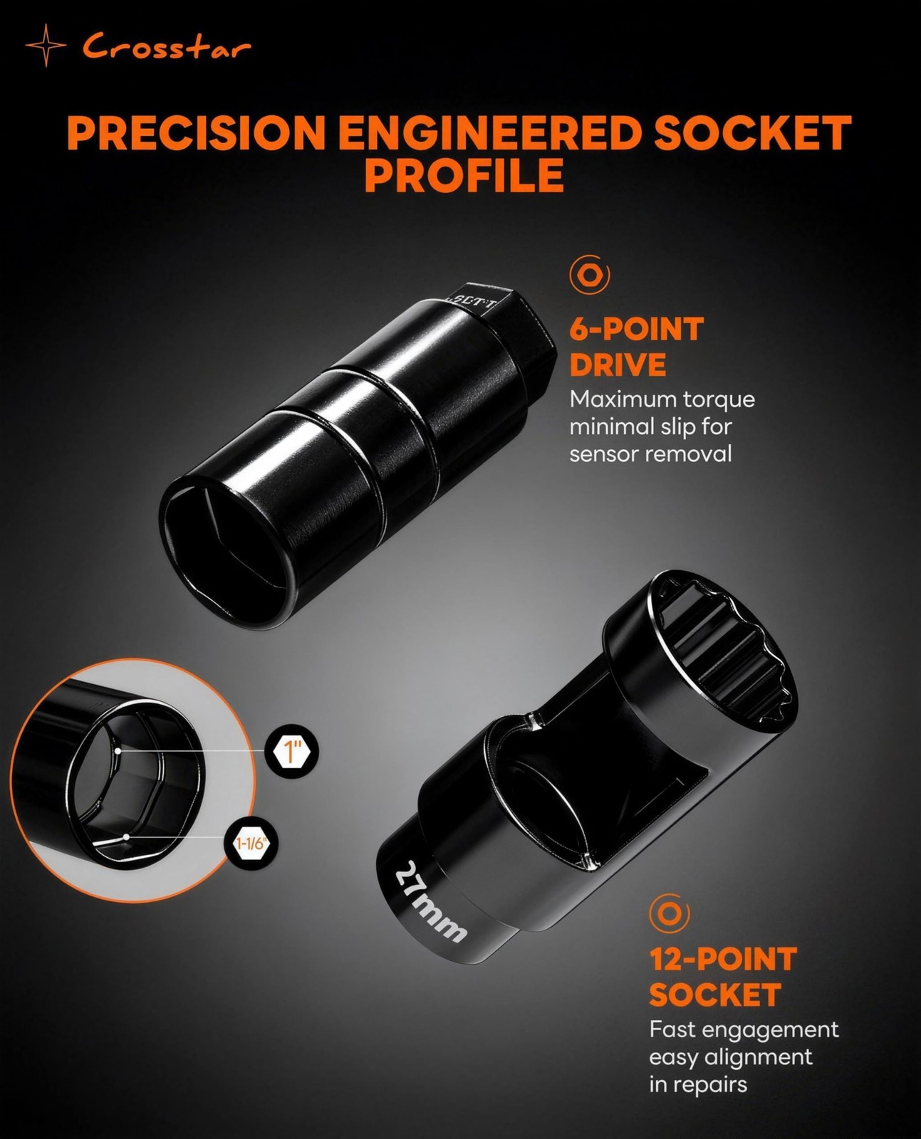 Oxygen Sensor Socket Set Thread Chaser 12Pc 22mm 27mm 11/16in 1/2 3/8in Drive T