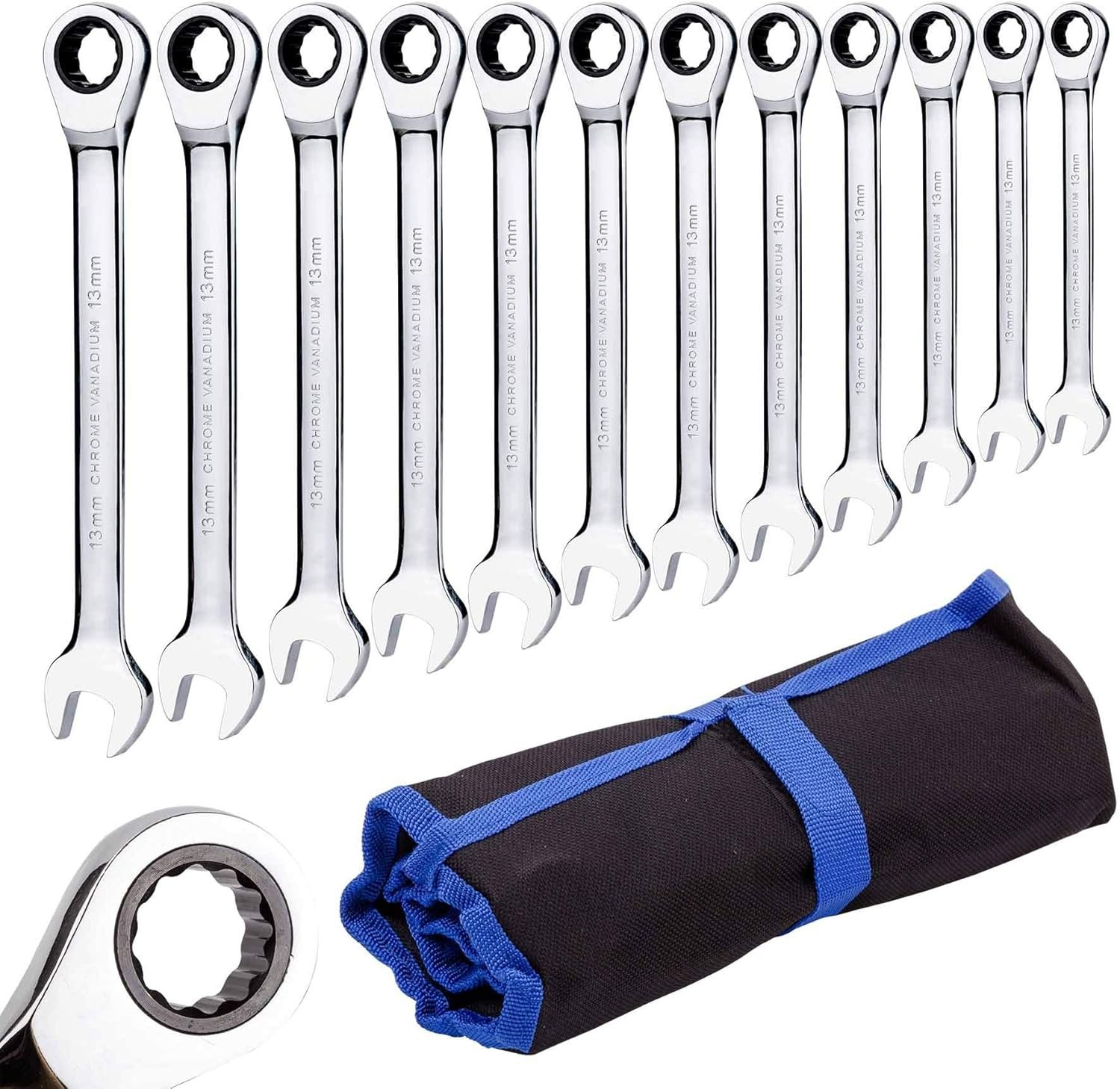 Versatile 12-Piece Metric Ratchet Wrench Set with Anti-Corrosion Finish Included