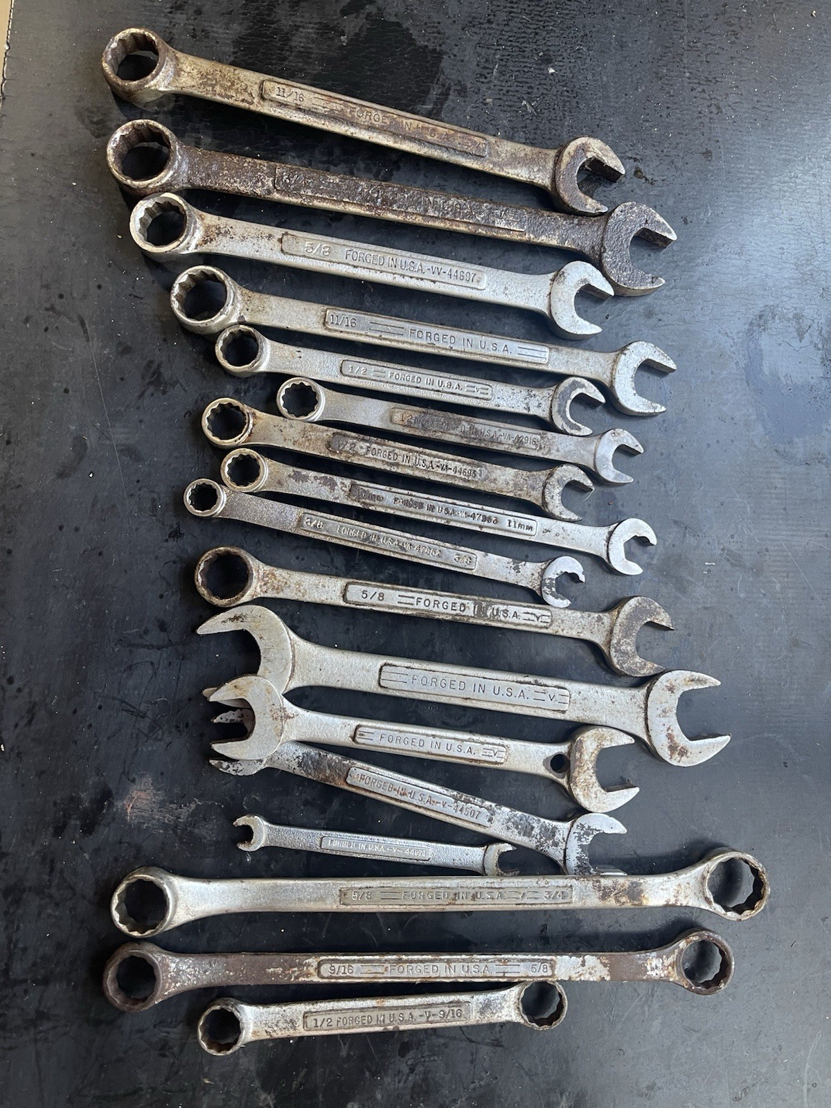 17 pc. Lot Vintage Craftsman USA Combination Wrenches, SAE & Metric Rusty