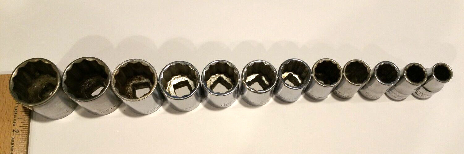 Craftsman 12 Pc Socket Set 1/2″ Dr 12 Pt Shallow 7/16″ to 1-1/8″ VV V USA