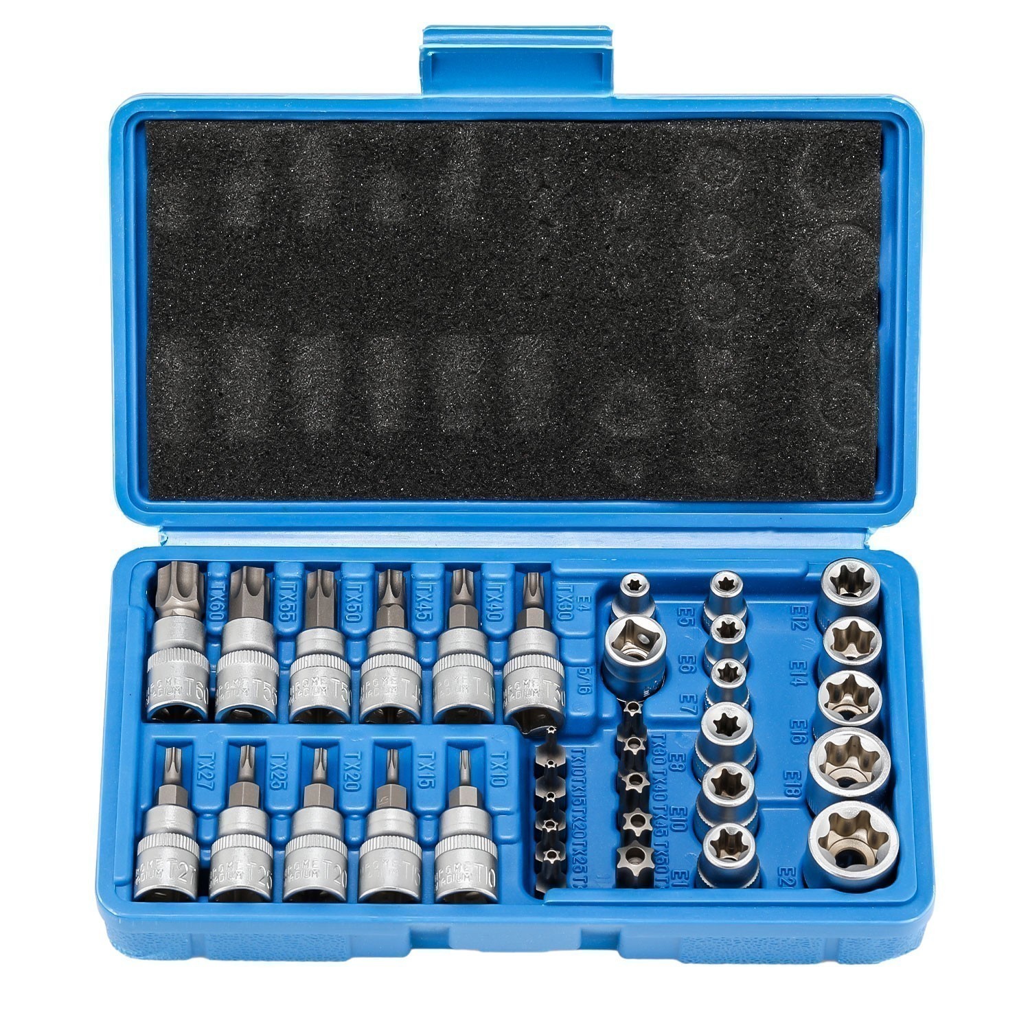 34pcs Torx Star Sockets & Bit Set Male Female E-torx Security Bits 3/8 Drive US