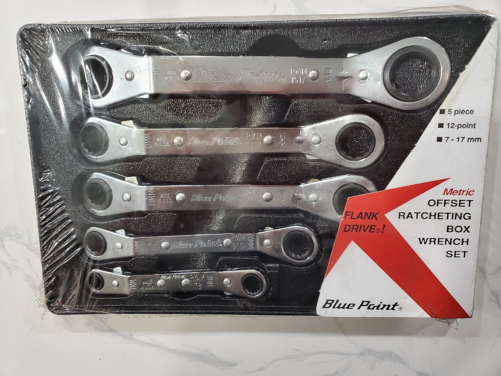 BLUE POINT 5-Piece 12-Point Metric 25° Offset Ratcheting Box Wrench Set 7–17mm