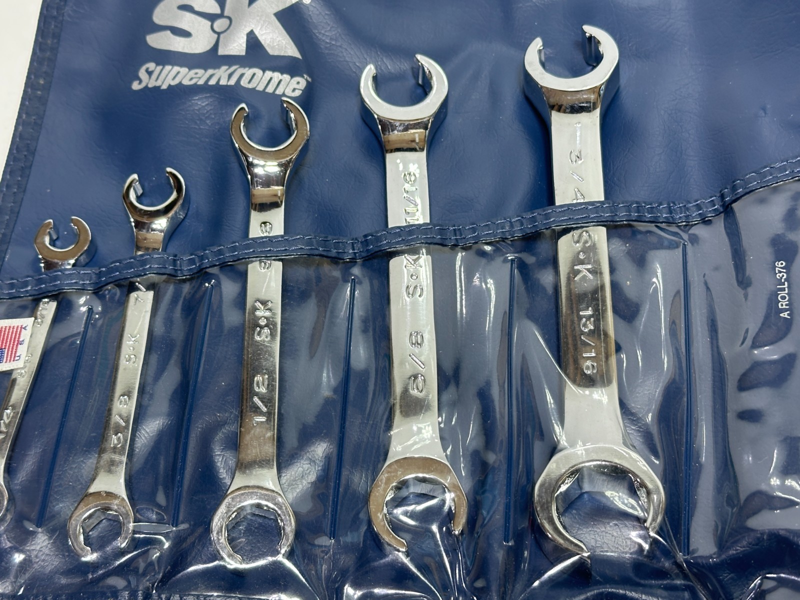 NOS SK Tools USA 381 SAE 1/4-7/8″ 5pc Flare Nut Line Wrench Set, 6 Point, Pouch