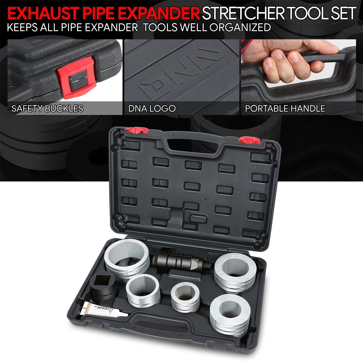 Exhaust Pipe Tube Stretcher Expander Tool Kit Extend 1-5/8″ to 4-1/4″ w/ Case