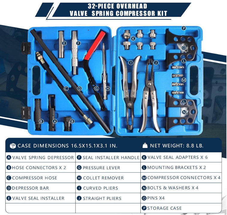 Valve Spring Compressor Cylinder Head Service Tool Set Universal Overhead Engine