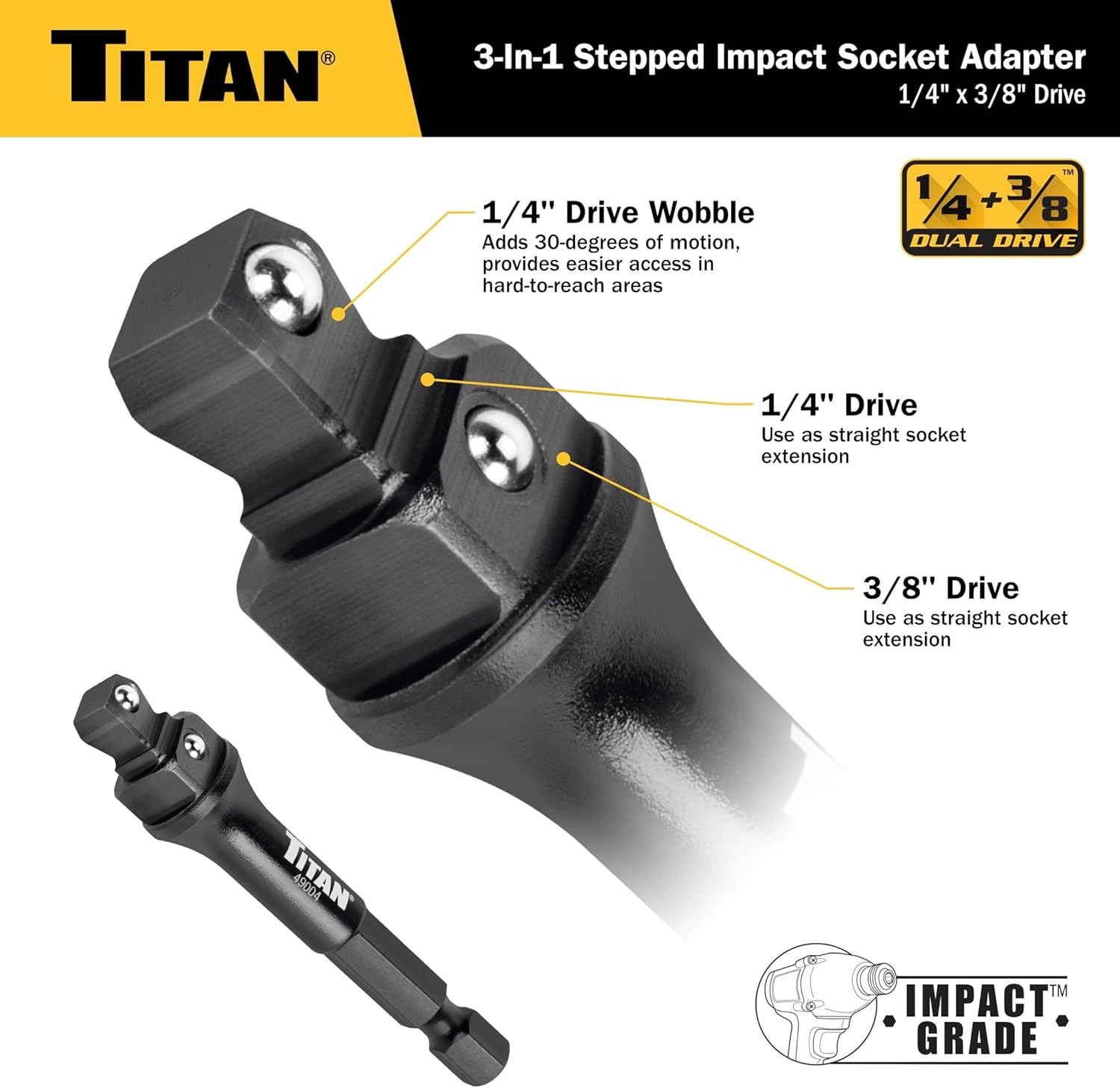 Titan Tools 49004 Dual Drive 1/4 and 3/8 Inch Impact Socket Adapter