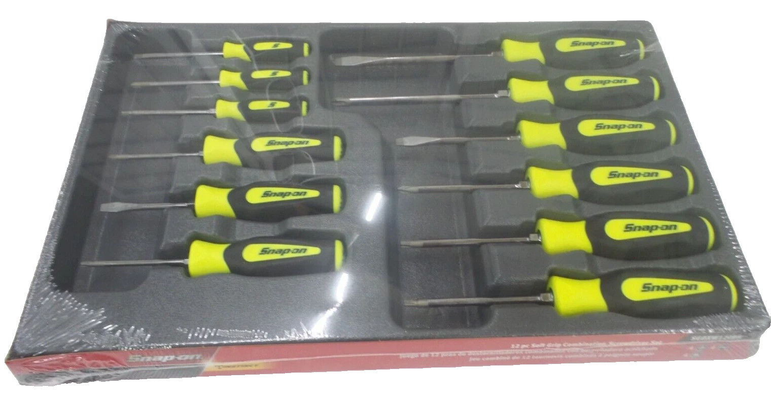 Snap-On sgdxw120bh 12 pc soft grip combination screwdriver set hi-viz NEW USA
